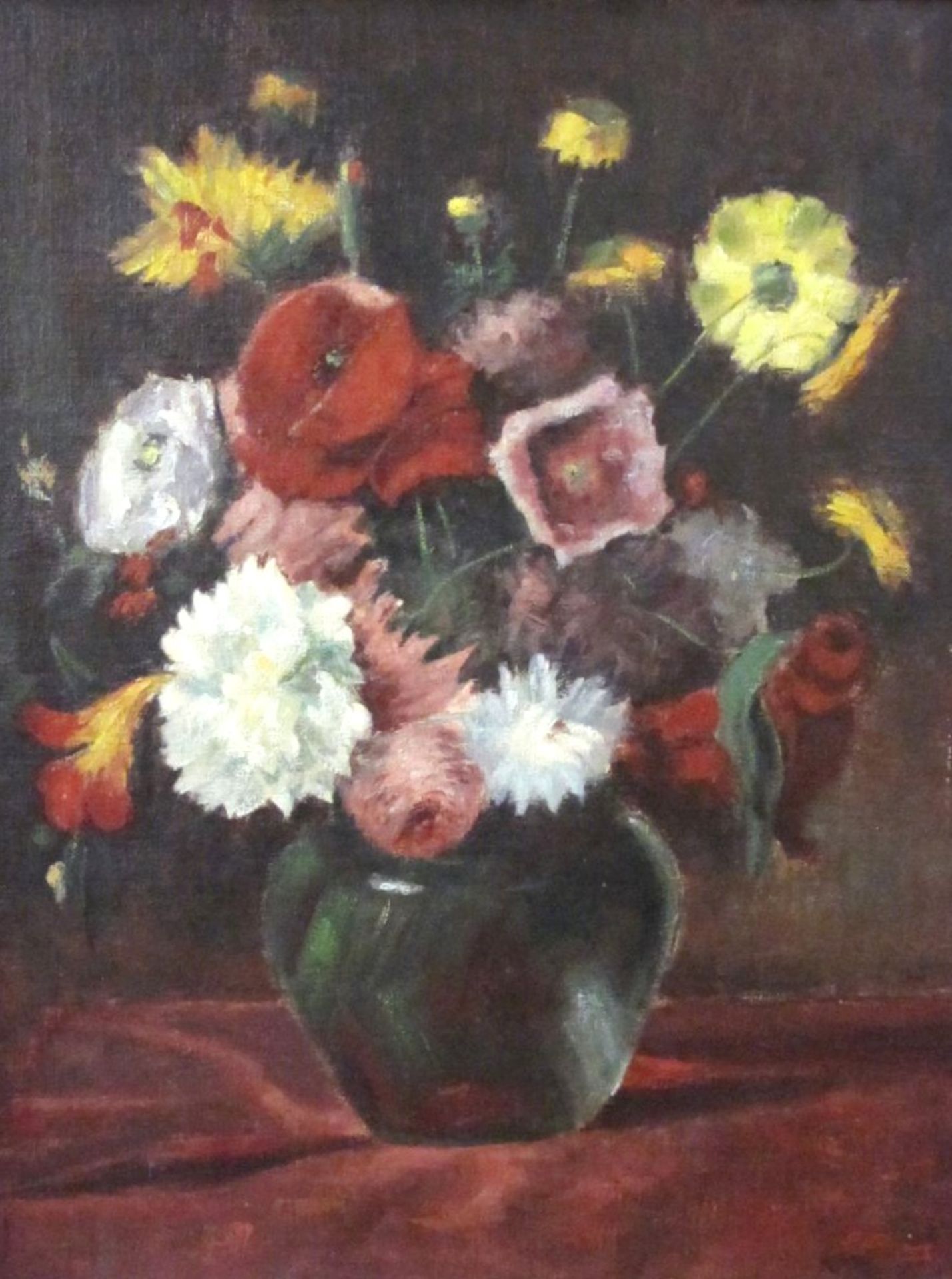 Sey o.ä. "Blumen in Vase", Öl/Leinwand, leicht restaurierungs bedürftig, gerahmt, RG 61,5 x 52c