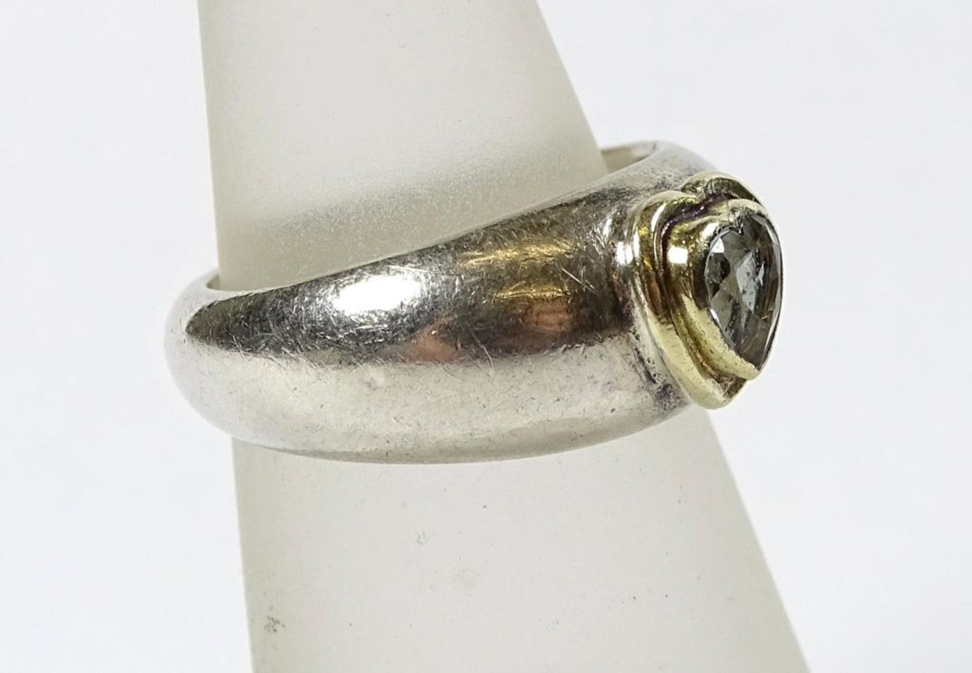 Ring,Silber 925er, + Gold 18 K (gepr.),hellblauer Stein in Herzform,6,9gr., RG 49/50 - Bild 2 aus 4