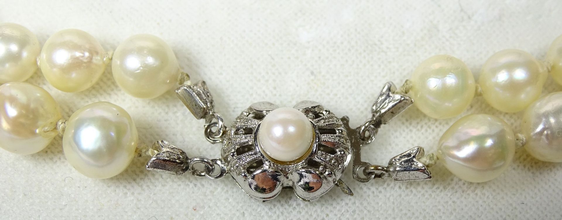 2 reihiges Perlenhalsband mit Silberschliesse-835-, L-ca. 40 cm - Bild 5 aus 6