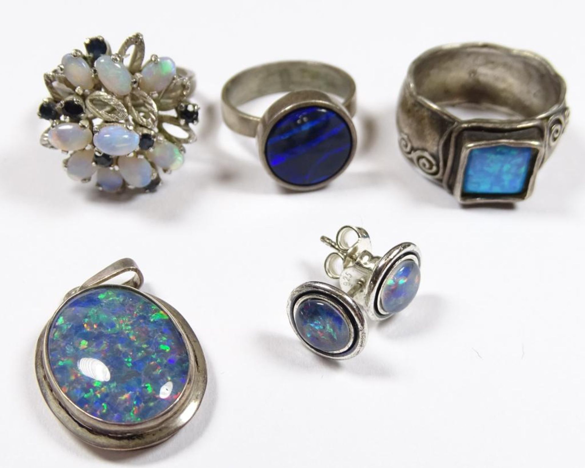 Silber Schmuck,Ringe,Anhänger und Ohrstecker,Opal Besatz,ges.gew.20,7hgr., RG 53/56/5