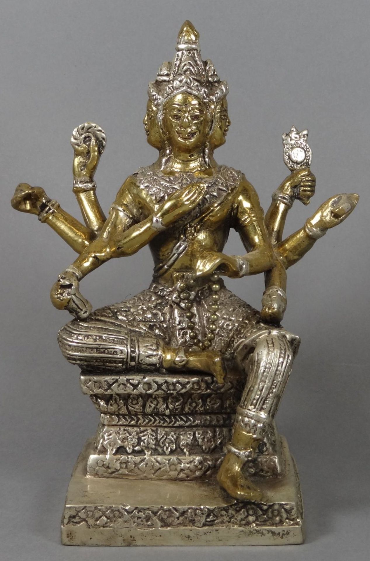 indische Göttin Brahmacharini, versilbert/vergoldet, H-14 c