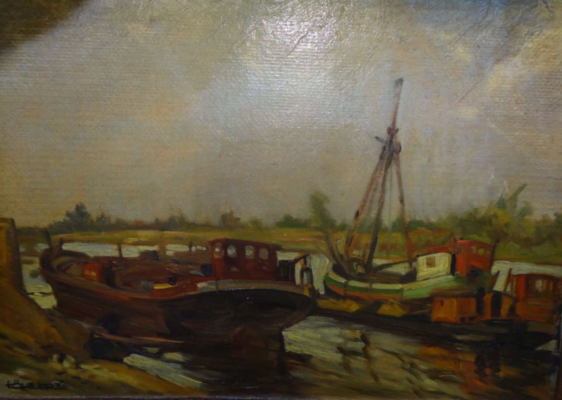 Köhler, 48 "Flussboote am Ufer", Öl/Malfaser, gerahmt, RG 46x60 - Bild 2 aus 4