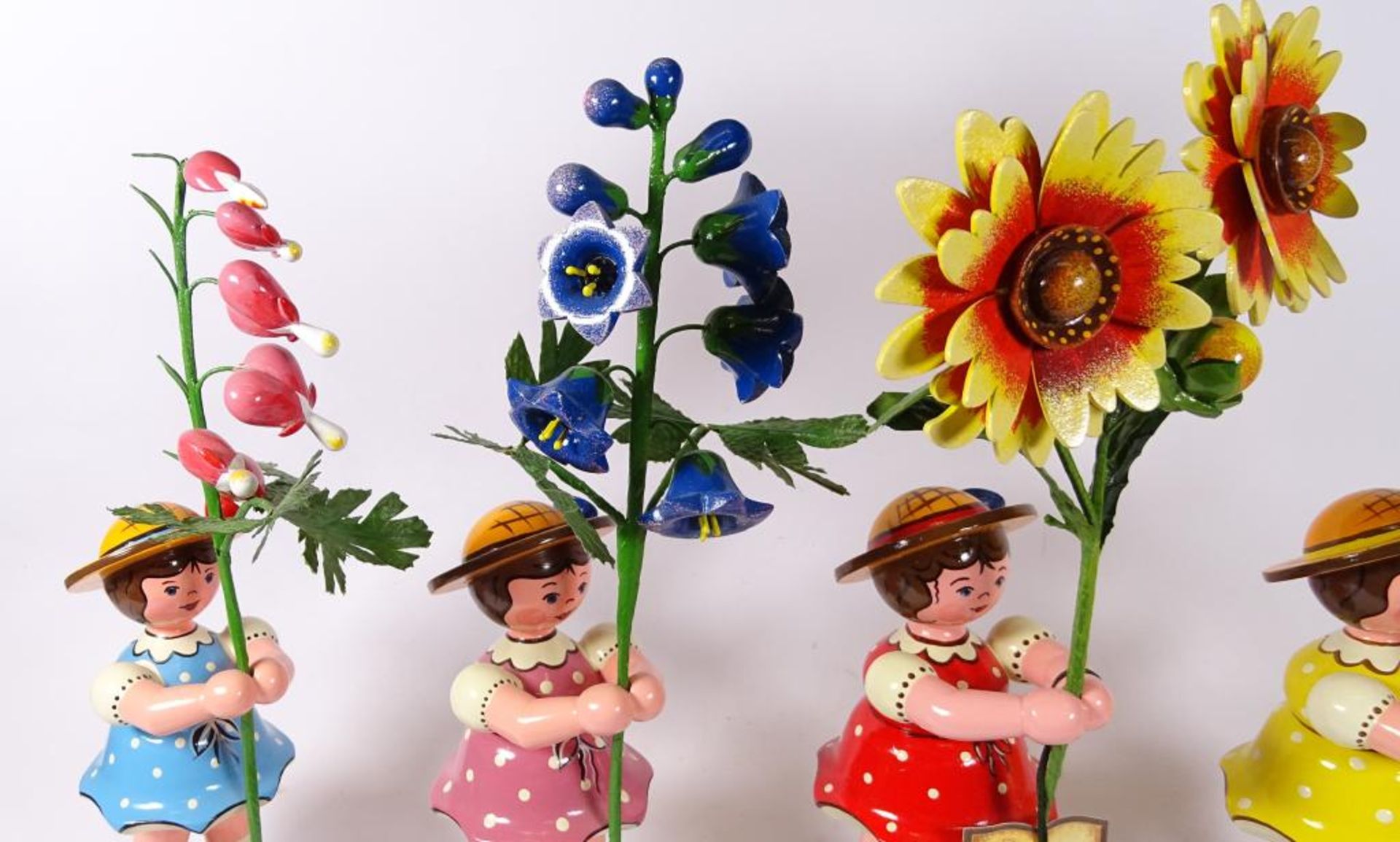 Vier große Blumen Kinder,"Hubrig",Volkskunst,H- 14,5cm,ges.Höhe 25 - Bild 6 aus 9