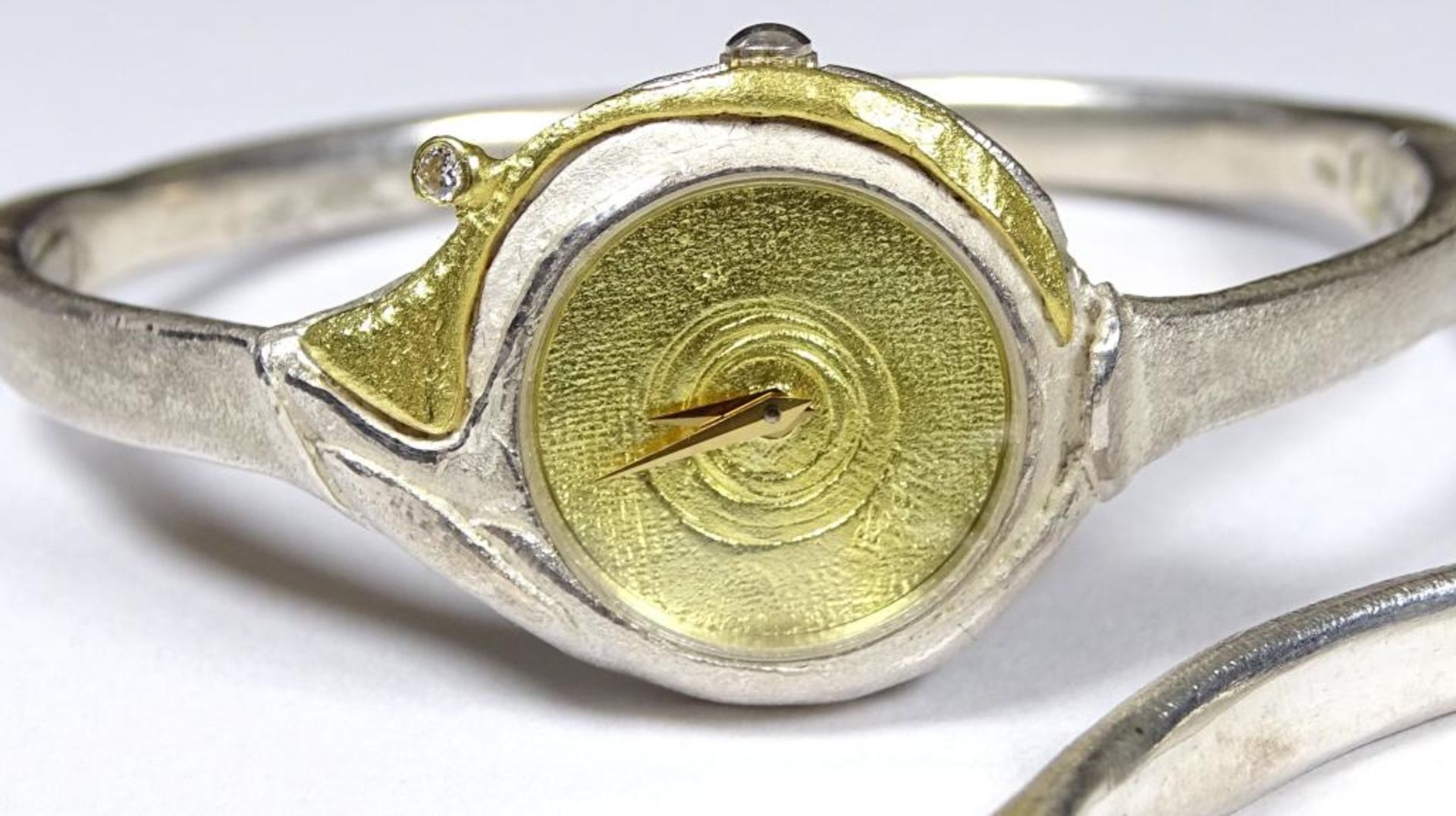Armbanduhr,Armspange und Ring,Silber + Gold,Brillanten Besatz,ges.gew.68,2gr., RG 49 - Bild 4 aus 9