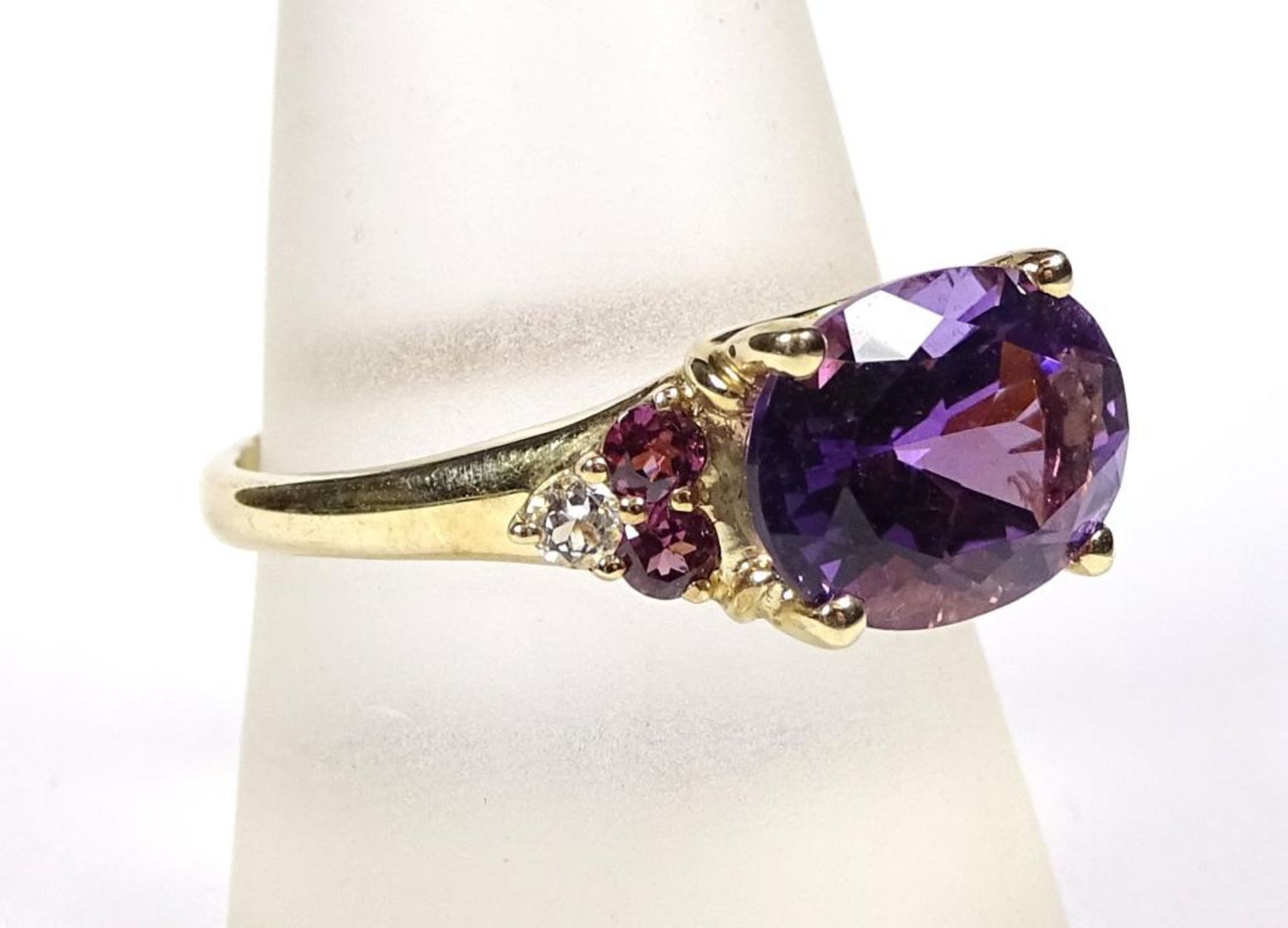 Goldring 375er, Amethyst und Bergkristall,3,53gr., RG 59/60 - Bild 3 aus 4