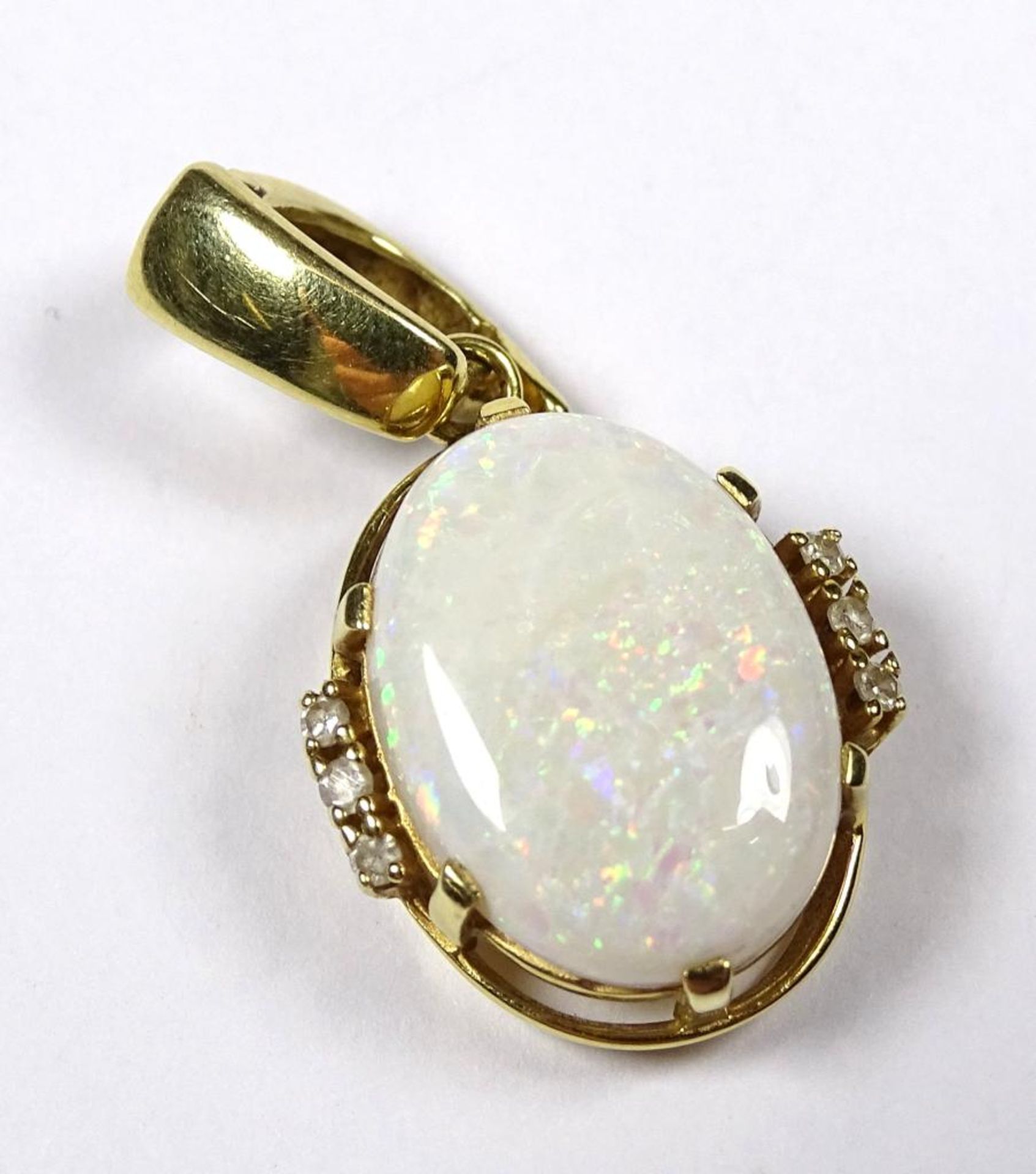 Anhänger, Gold 585er, Opal und Diamanten,Opal rissig,L- 29mm, 4,1gr - Bild 2 aus 4