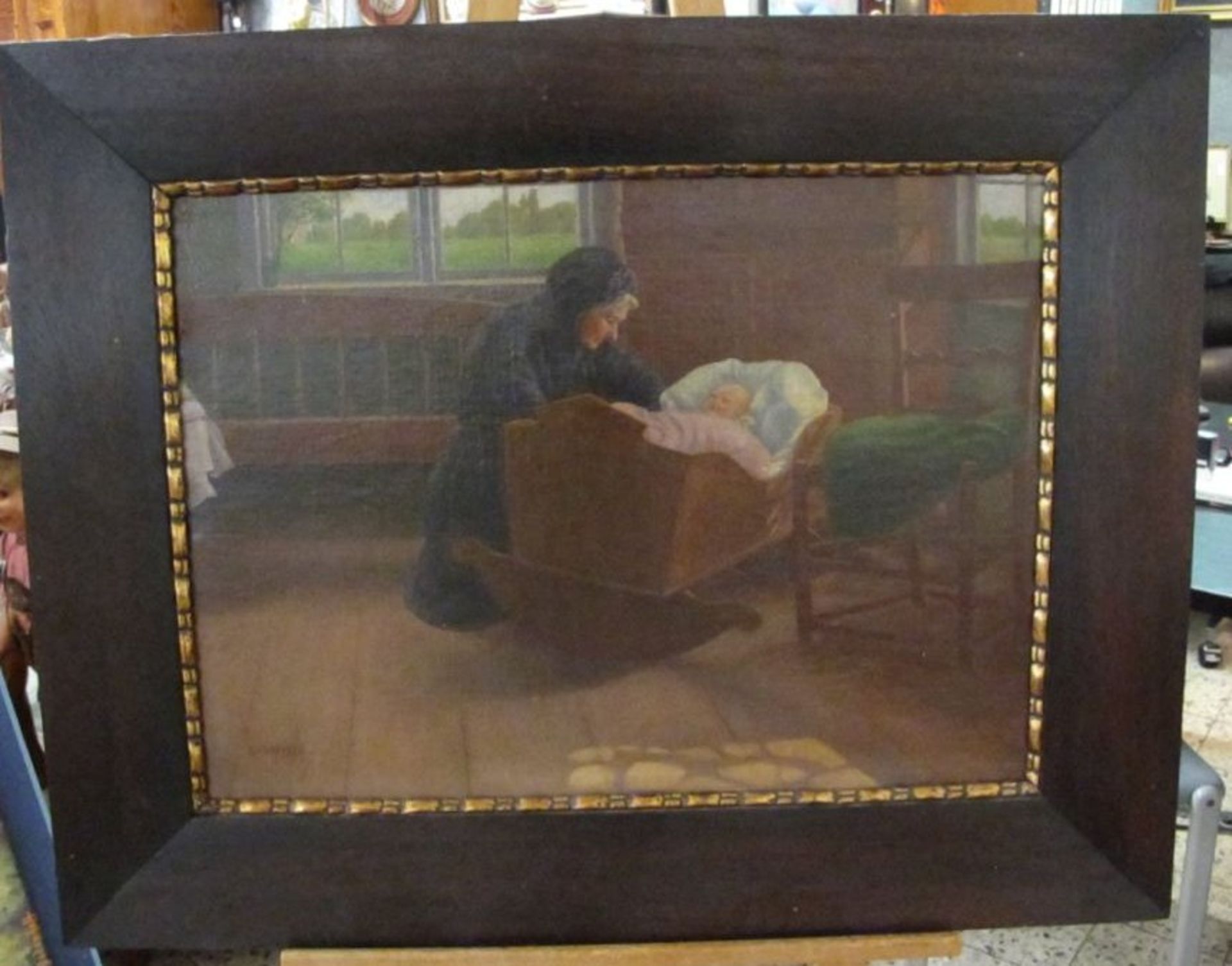 G.Voss 1920 "ältere Dame mit Kind", Öl/Leinwand, gerahmt, RG 75 x 93cm - Bild 3 aus 3