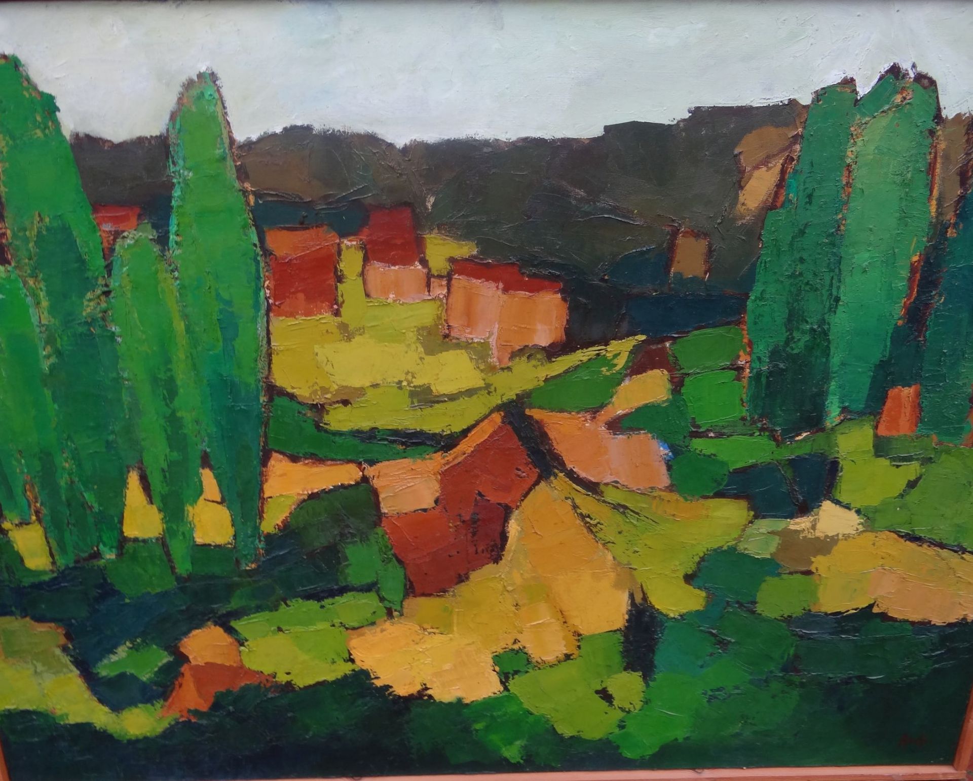 Luc Aerts "Mun Land" betitelte moderne Landschaft, Öl/Leinen, gerahmt, RG 78x102 c