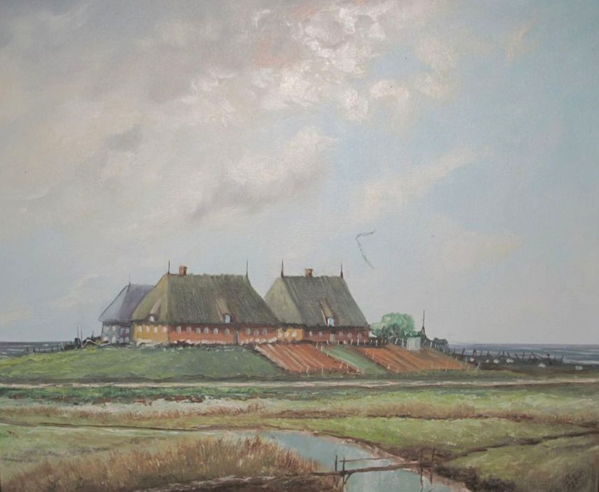 Mario Oelschläger (20. Jhd.) "Hallig", Öl/Leinwand, gerahmt, RG 63 x 71cm.