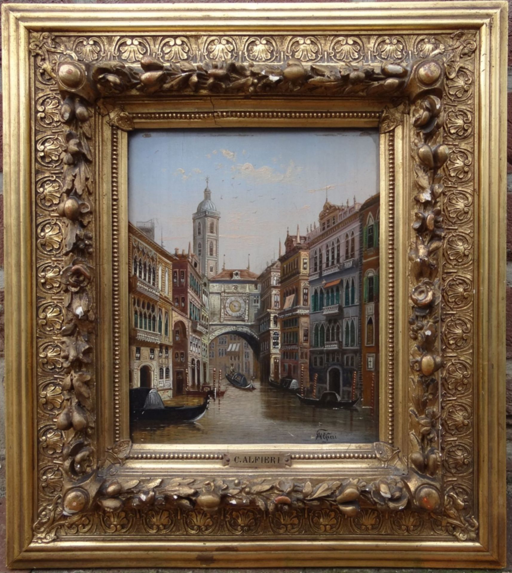 C. ALFIERI (XIX-XX) "Ansicht eines Kanales in Venedig", Öl/Holz, kleine Kratzer etc., 26x21 cm, - Bild 2 aus 10