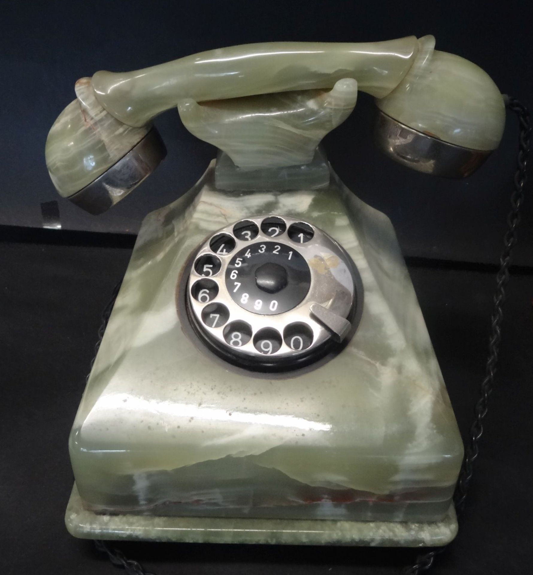 grosses schweres Nostalgie Telefon mit Wählscheibe, Onyx, ein Hörer beschädigt, H-21 cm, 21x18 - Bild 2 aus 4