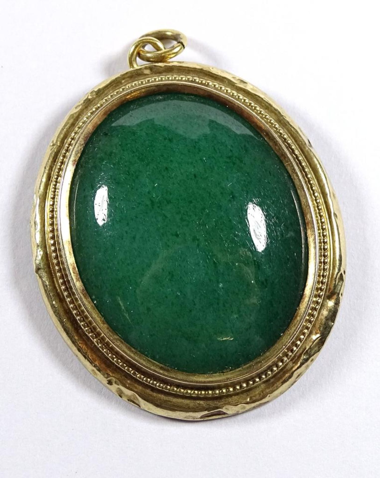 Antiker Annhänger,Gold um 14K, und Silber, Jade Cabochon,38x32mm, 11,6gr