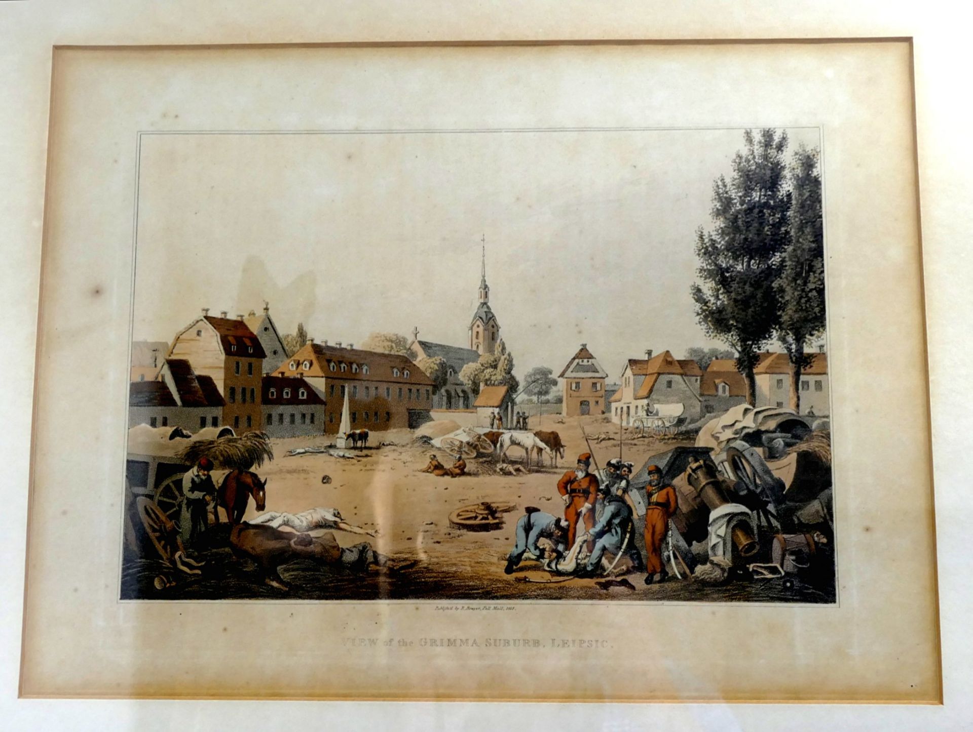 Robert BOWYER (1758-1834) altcolorierter Aquatinta Lithografie "Grimma suburb Leipsich" 1815, - Bild 3 aus 5