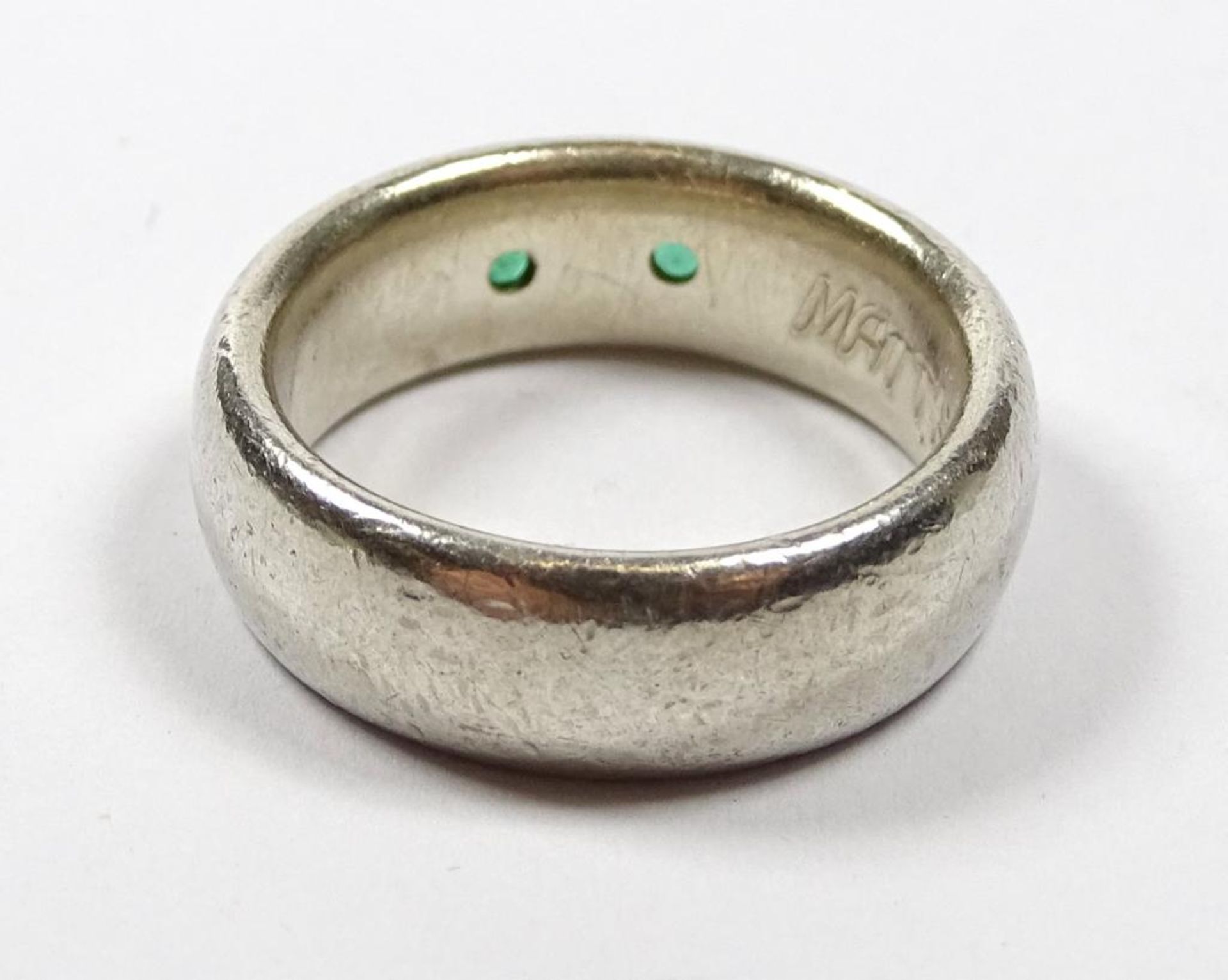 Ring,Silber,Smaragde,Tragespuren,Gravur, ein Stein ist beschädigt, 9,2gr.,RG 5 - Bild 3 aus 5