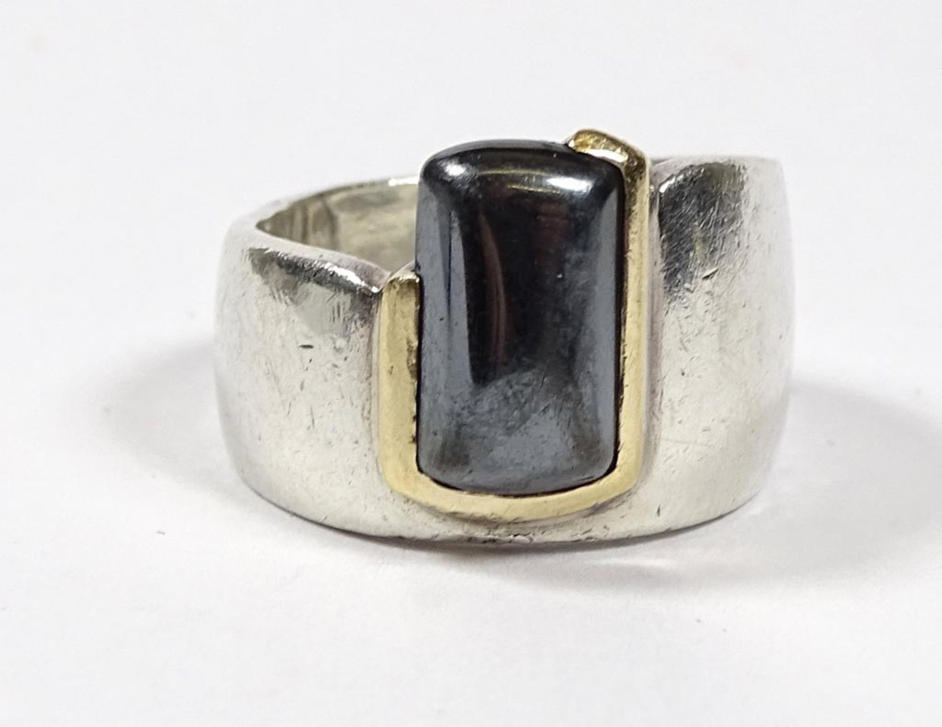 Ring,Silber 925er,tw.Gold um 14K,Hämatit (dieser etwas lose in der Fassung), 9,8gr., RG 5