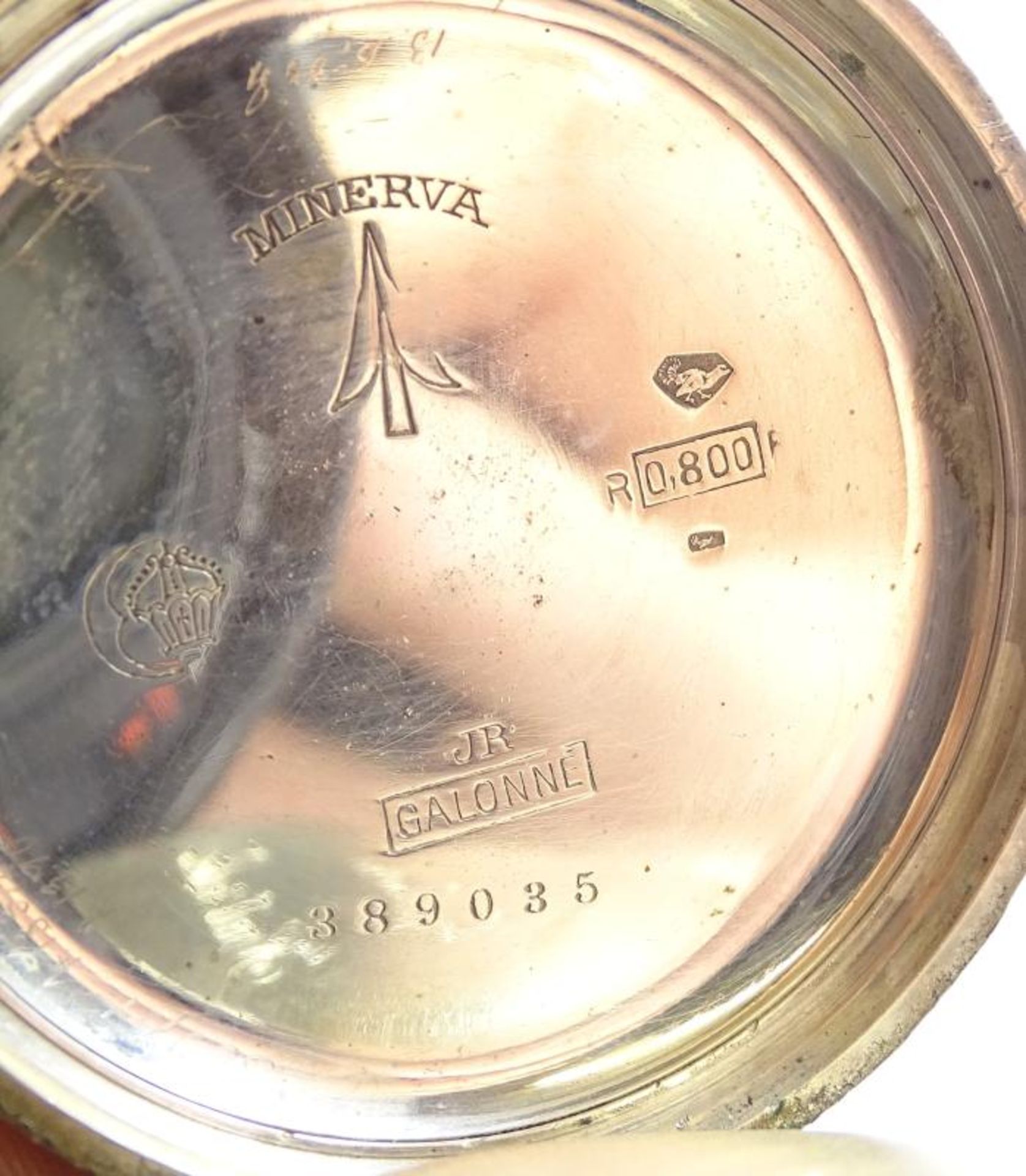 HTU an Uhrenkette,Taschenuhr Silber -800-,Uhrenkette versilbert,Handaufzug,Werk steht,d-47mm,Riss im - Bild 4 aus 6