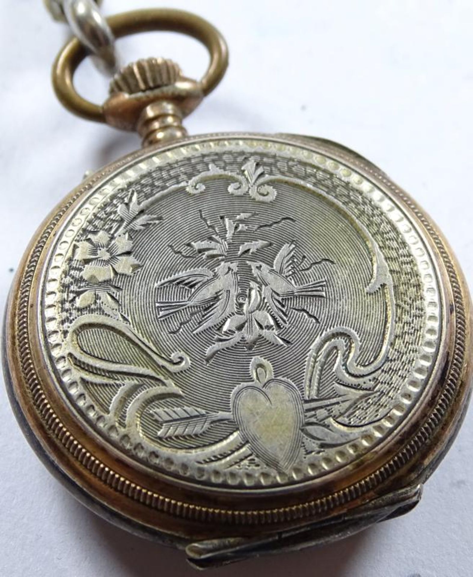 Damen Taschenuhr"Fr.Barton-Genevé", an Uhrenkette,Uhr Silber -800-,Kette versilbert, Handaufzug,Werk - Bild 3 aus 6