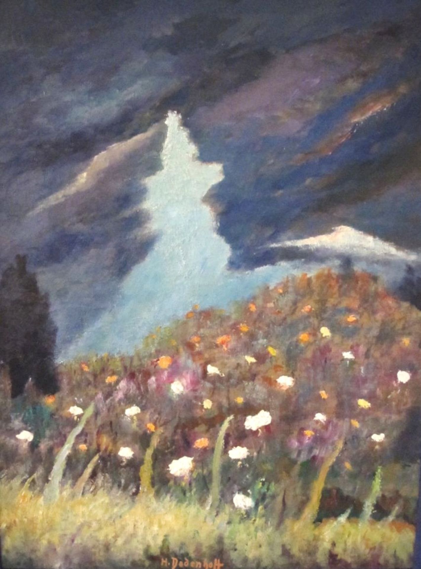 Heinz DODENHOFF (1889-1981) "Rosenhügel vor dem Gewitter", Öl/Hartfaser, datiert Juli 79, gerahmt,