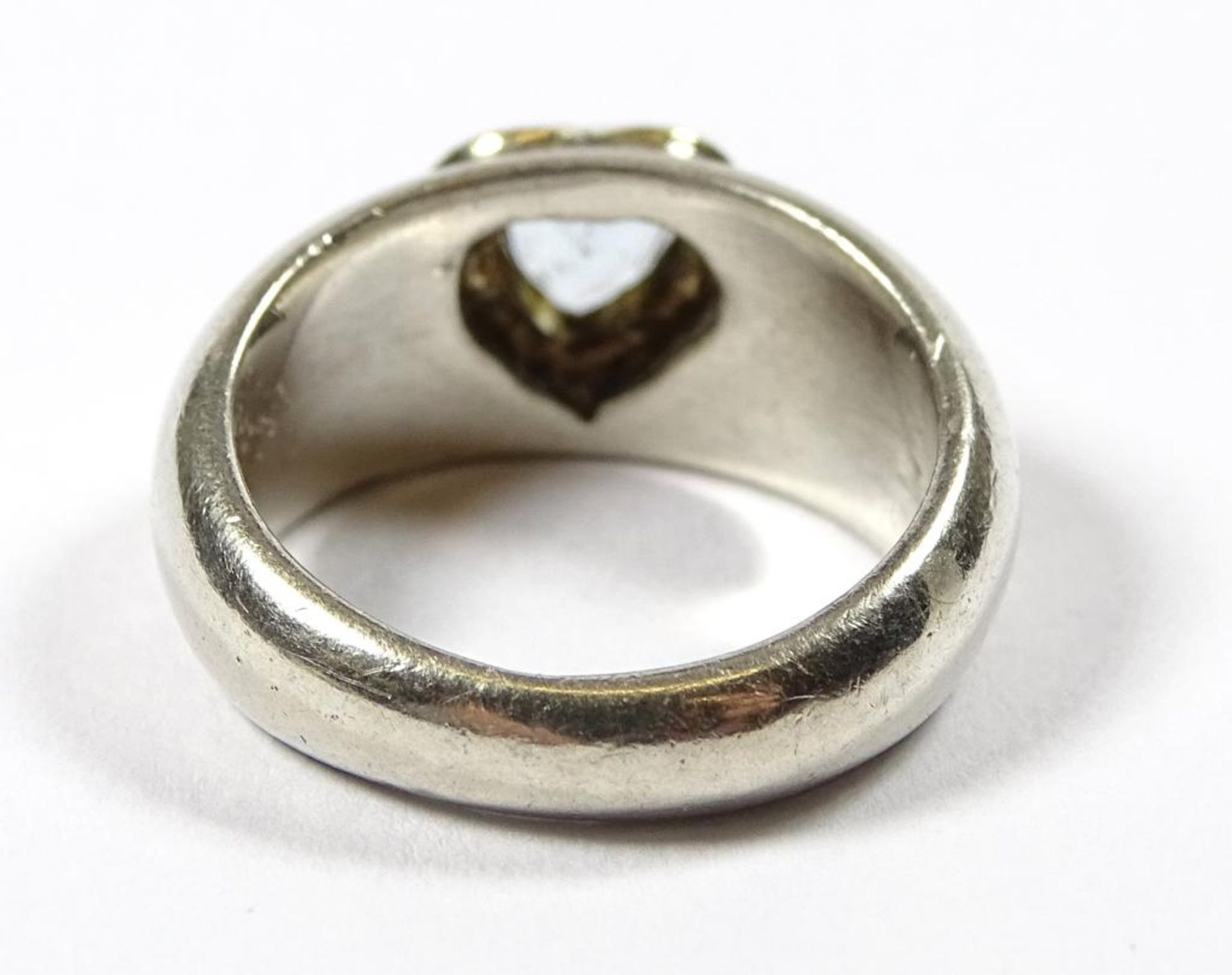 Ring,Silber 925er, + Gold 18 K (gepr.),hellblauer Stein in Herzform,6,9gr., RG 49/50 - Bild 3 aus 4