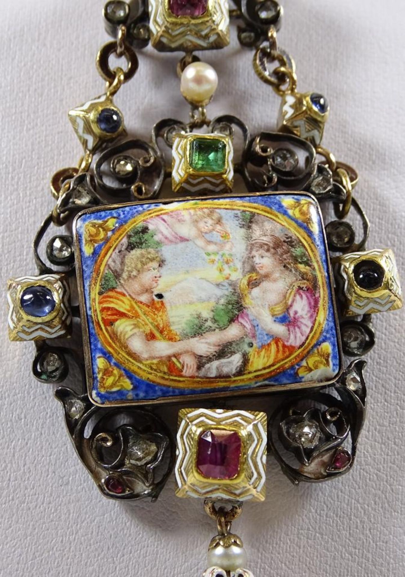 Augsburger Barock Anhänger um 1680, Silber und Gold, fein emaillierte Mythologische Szene, Besatz - Bild 3 aus 5