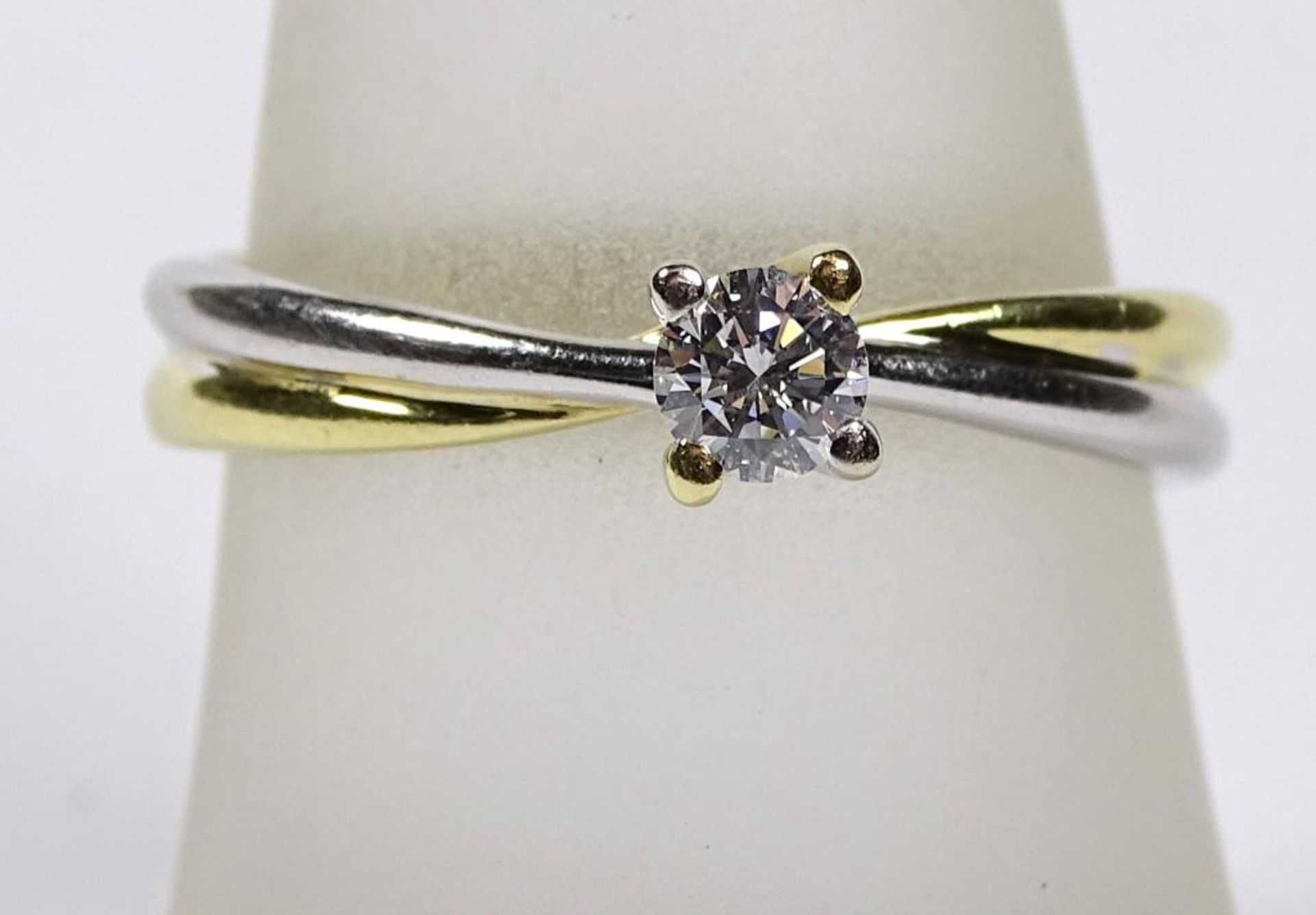 Solitär-Brillant-Ring,Bicolor,Gold 750er, Brillant 0,20ct.,"Damiani", 3181 AL, 4,31gr., RG 55/5 - Bild 3 aus 10