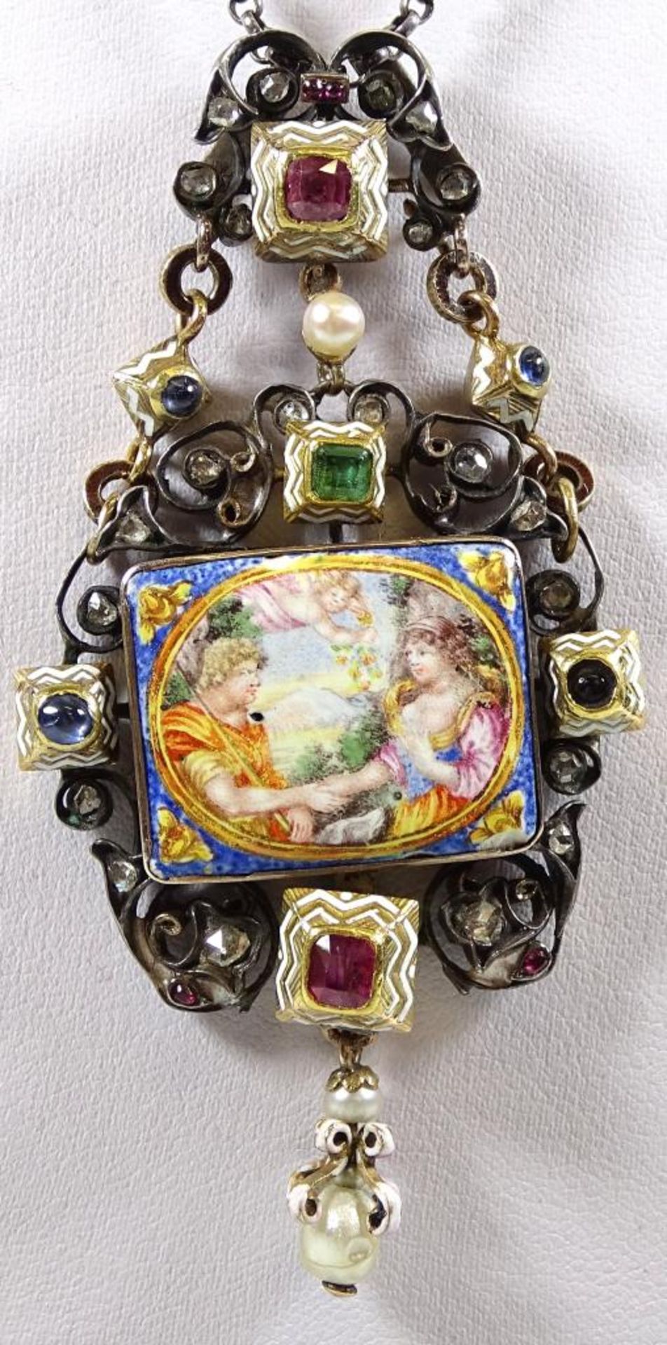 Augsburger Barock Anhänger um 1680, Silber und Gold, fein emaillierte Mythologische Szene, Besatz - Bild 4 aus 5