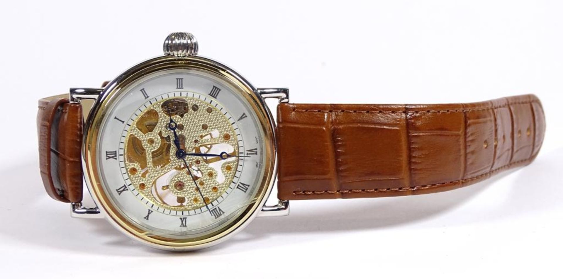 Armbanduhr ,Handaufzug,Werk läuft,Skelett Uhrenwerk,d-44mm,neuwerti - Bild 3 aus 3