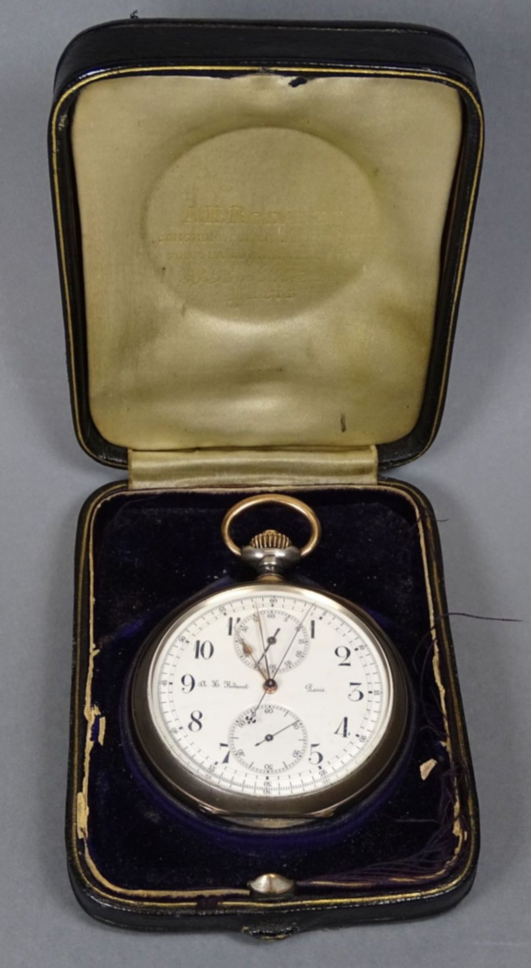 HTU-Chronometer von A.H. Rodanet (1837-1907), Silber/Gold-750- mit Stoppfunktion, schweren Gold- - Bild 2 aus 10