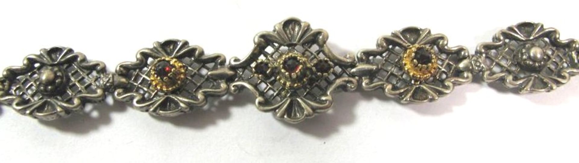 Armband, 925er Silber, Granatbesatz, 25,2g, L-20cm. - Bild 2 aus 2