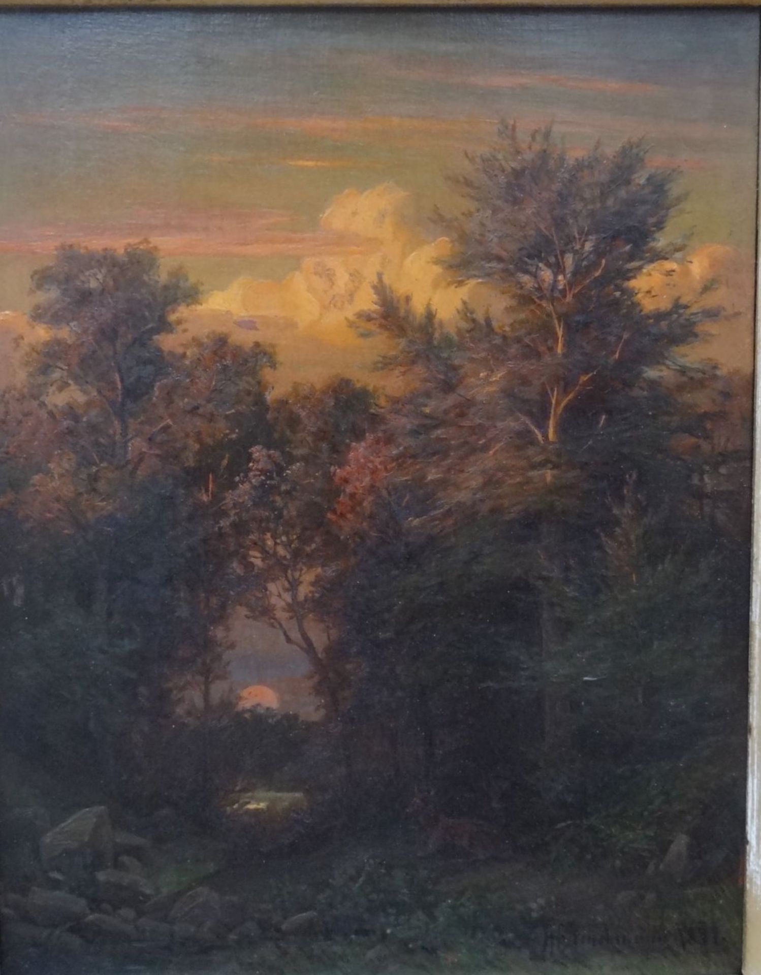 Hermann BRINCKMANN (1830-1902), 1887 "Sonnenuntergang"Öl/Holz, 24x19 cm, alt gerahmt, RG 45x38 c