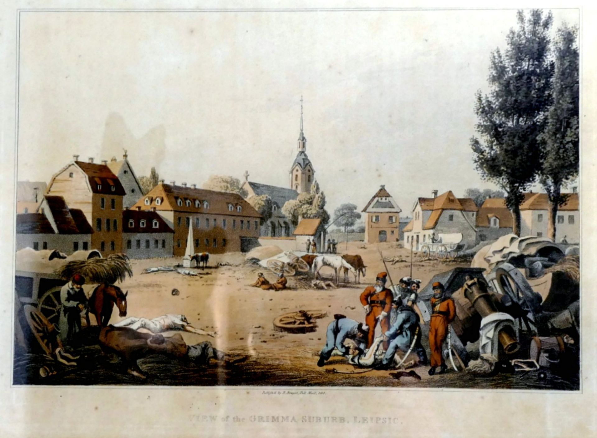 Robert BOWYER (1758-1834) altcolorierter Aquatinta Lithografie "Grimma suburb Leipsich" 1815, - Bild 2 aus 5