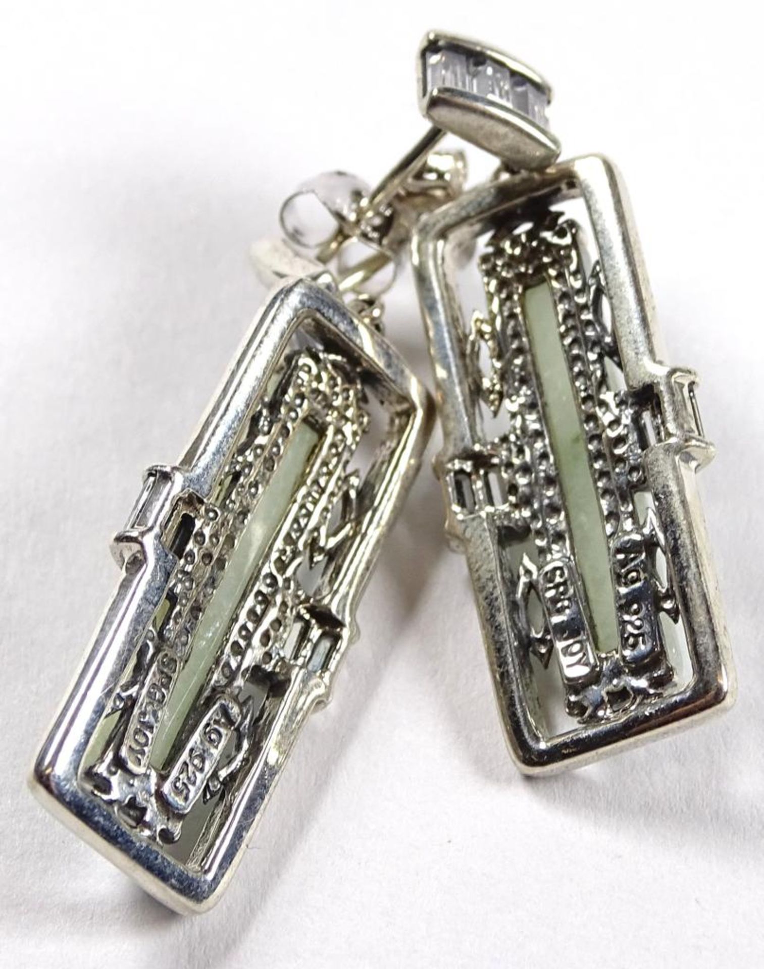 Paar Ohrringe,Silber -925- Jade L- 33mm,zus.7,9gr. - Bild 3 aus 3