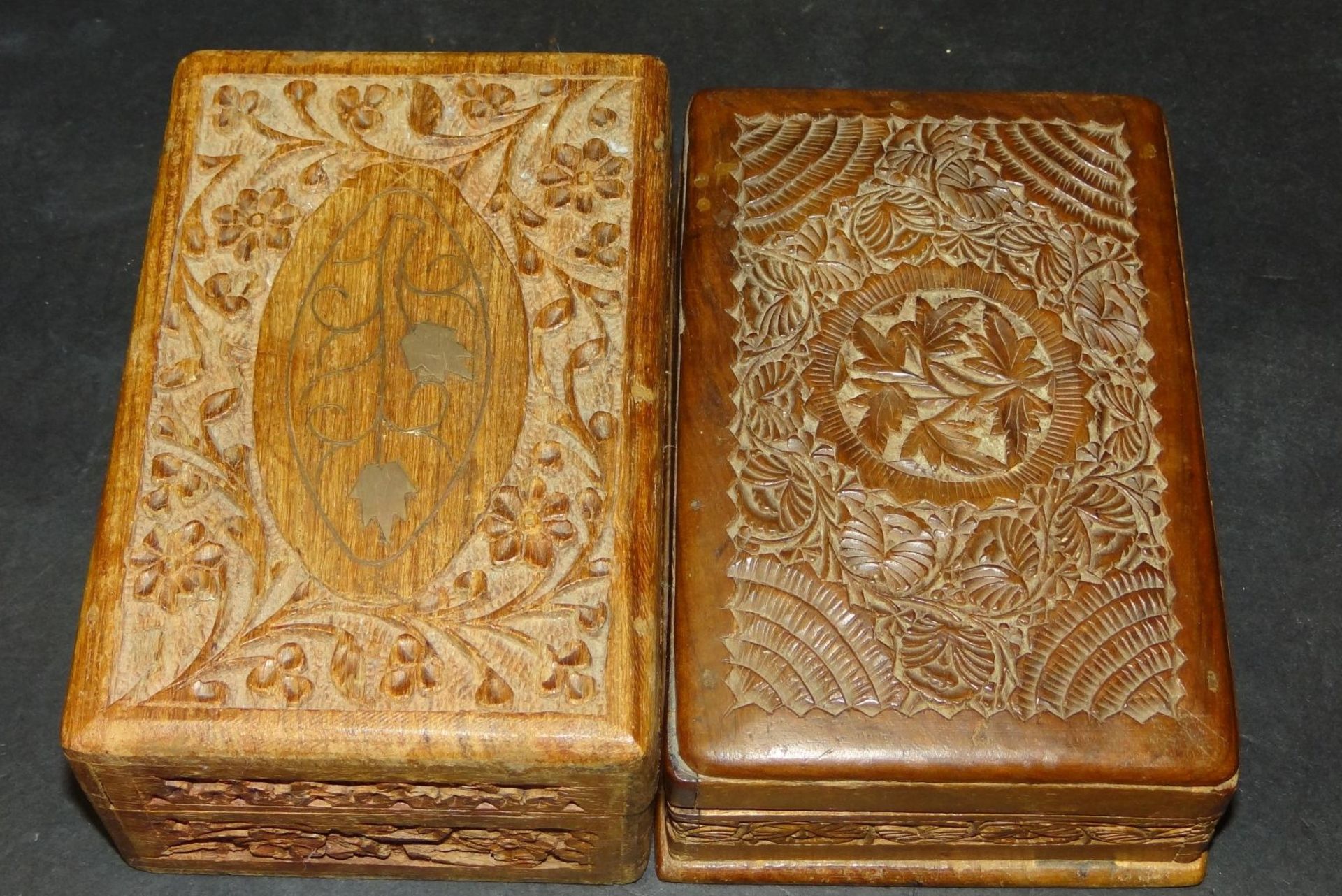 2x asiatische beschnitzte Holzkästchen, ca. 10x15 c - Bild 2 aus 3