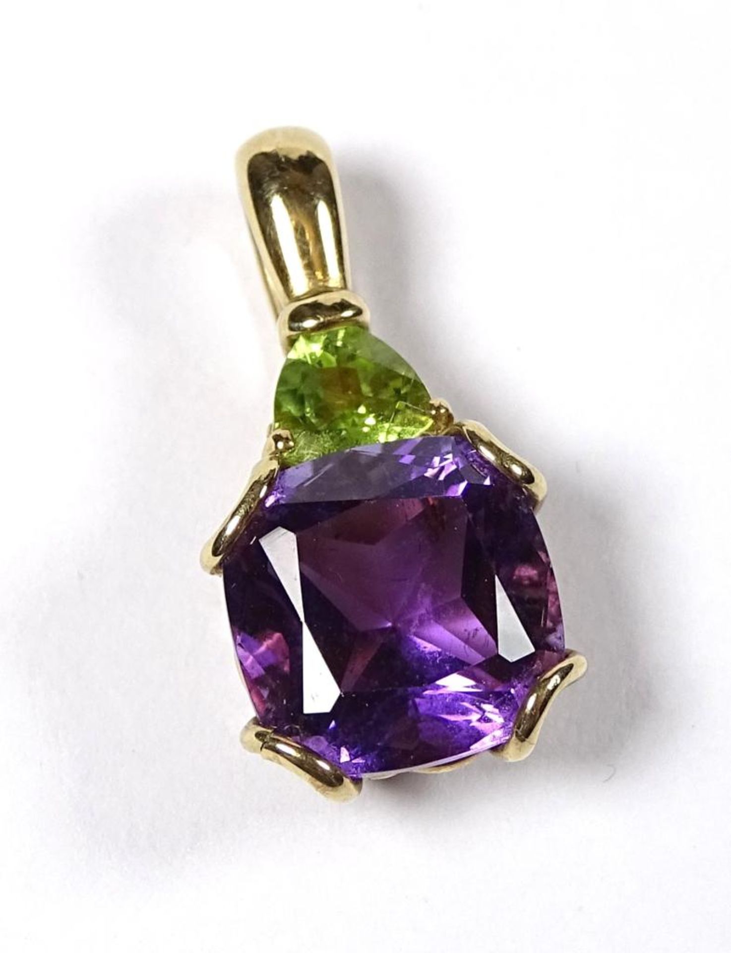 Goldanhänger 375er, Amethyst und Peridot,China,22x11mm, 2,68gr