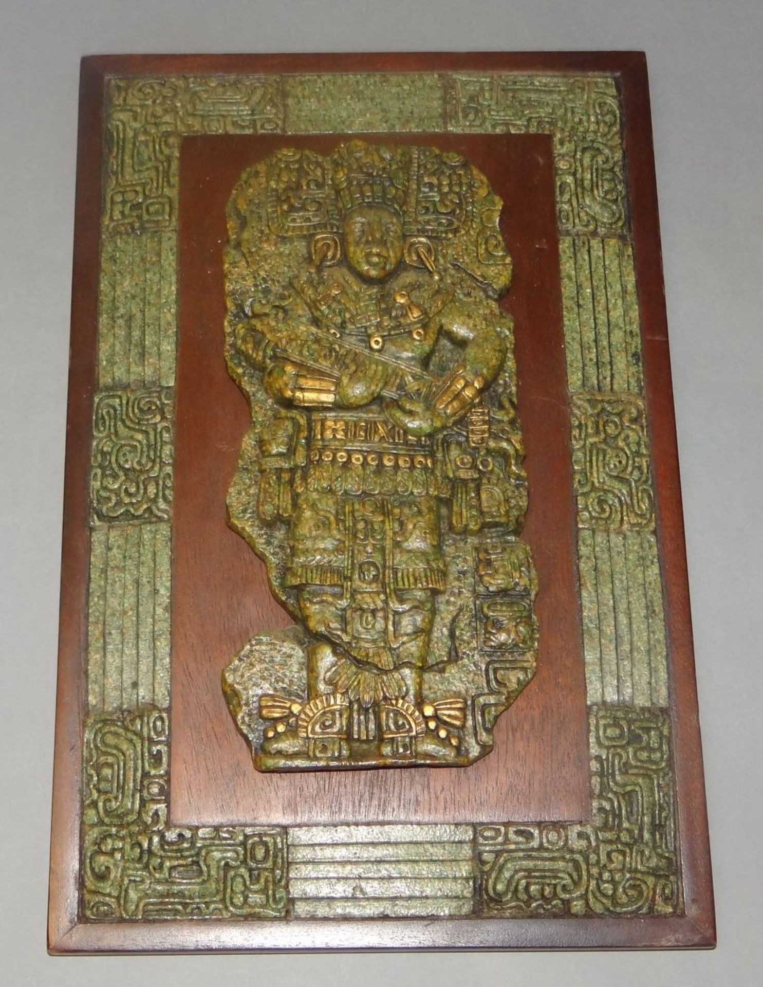 Aztekenmotiv auf Holzbrett, Mexico, 34x22 cm - Bild 3 aus 5