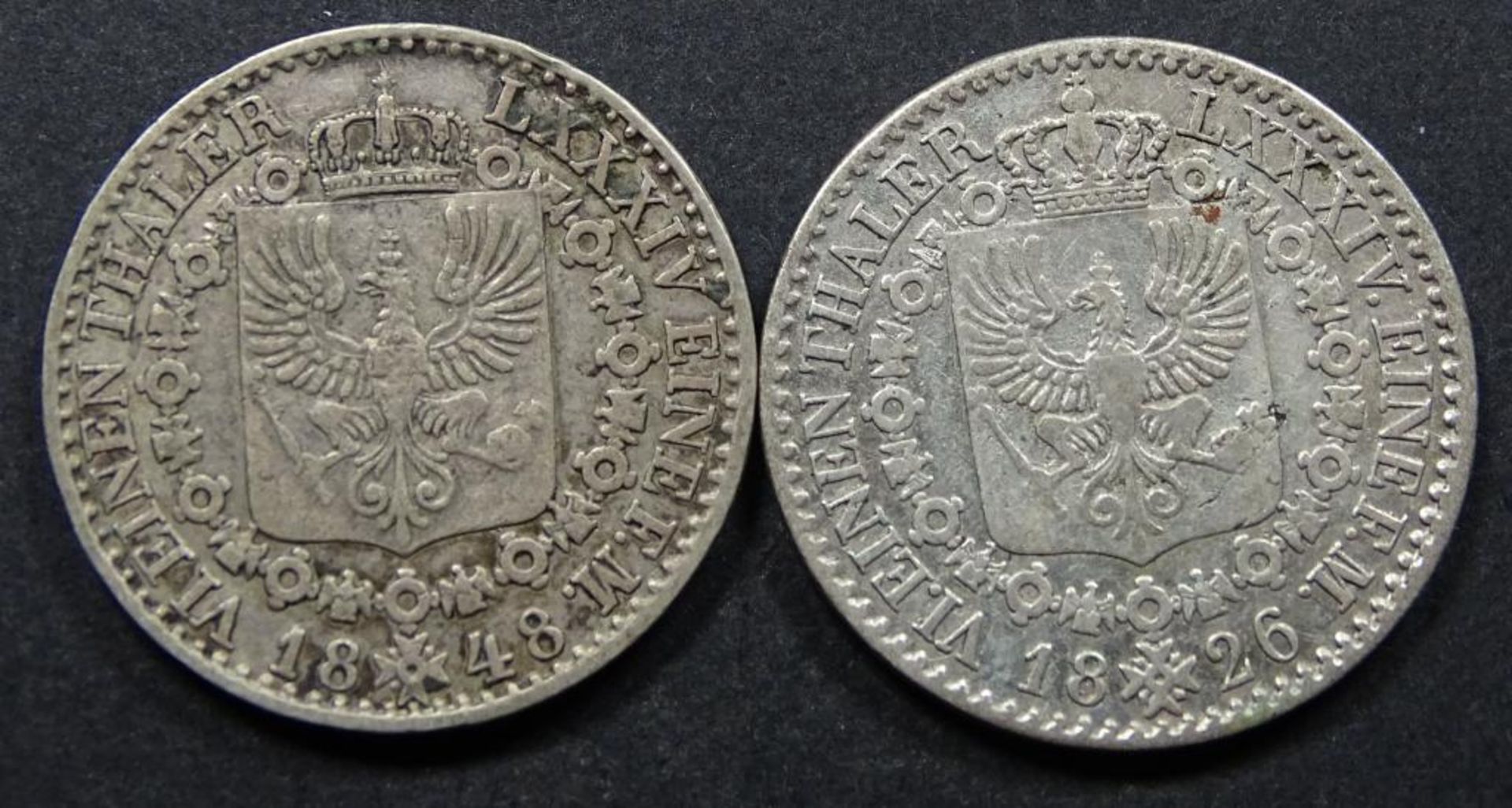 2x Einen Thaler,Silber,d-22mm, zus.10,2gr.