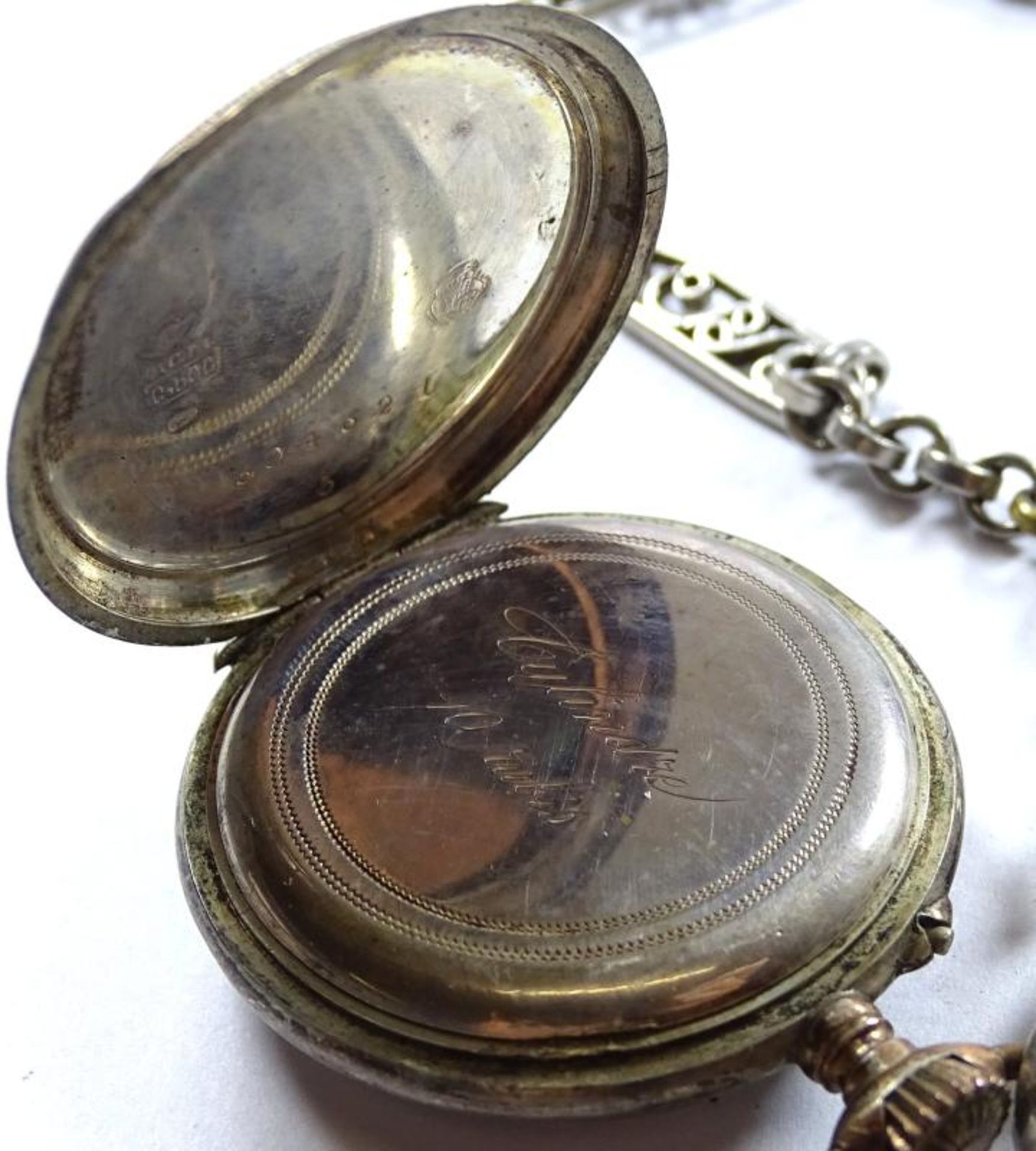 Damen Taschenuhr"Fr.Barton-Genevé", an Uhrenkette,Uhr Silber -800-,Kette versilbert, Handaufzug,Werk - Bild 4 aus 6