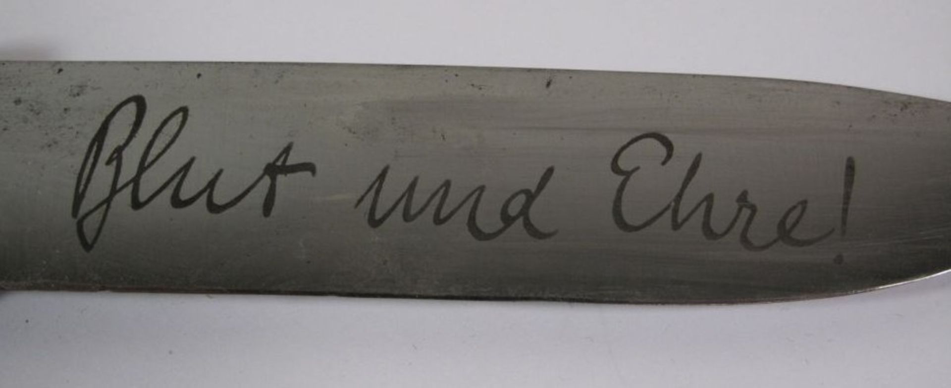 HJ-Messer mit Devise, Klinge unbeschliffen, Hersteller E.Wüsthof, Solingen, Auf Griffoberseite - Bild 3 aus 5