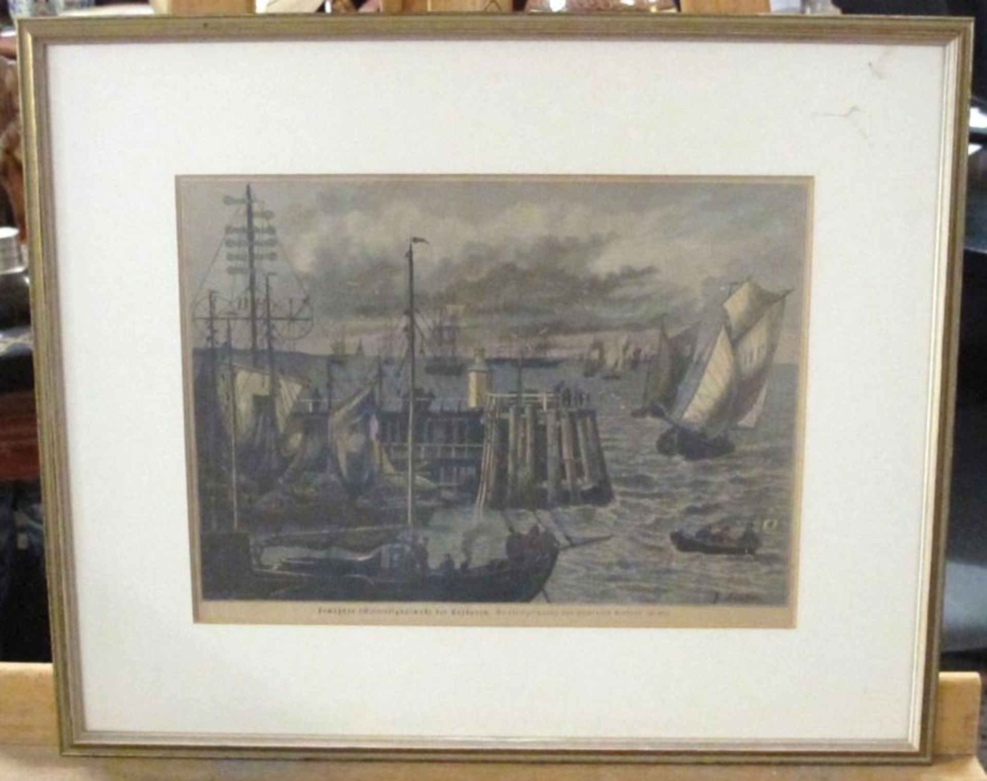 Stich "Semaphor bei Cuxhaven", 19. Jhd., gerahmt/Glas, RG 40 x 48cm. - Bild 2 aus 2