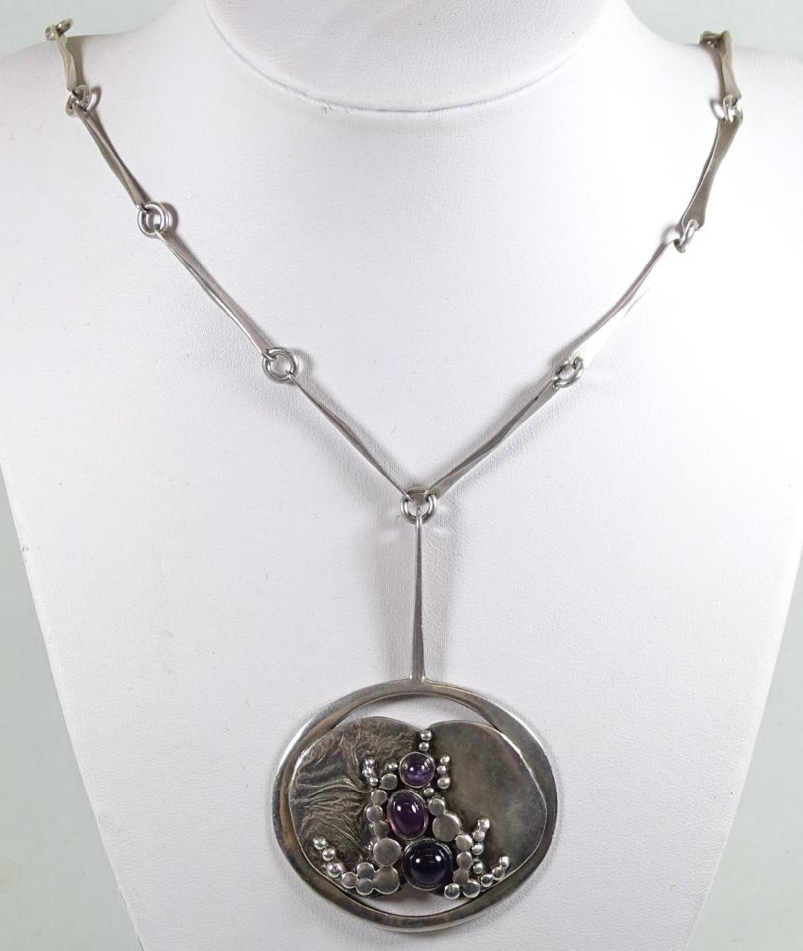 Collier, Sign. Valdres Solusmie, Norwegen,Silber -925-,Amethyst besatz,ca.L- 54cm,Anhänger 7,0x5,