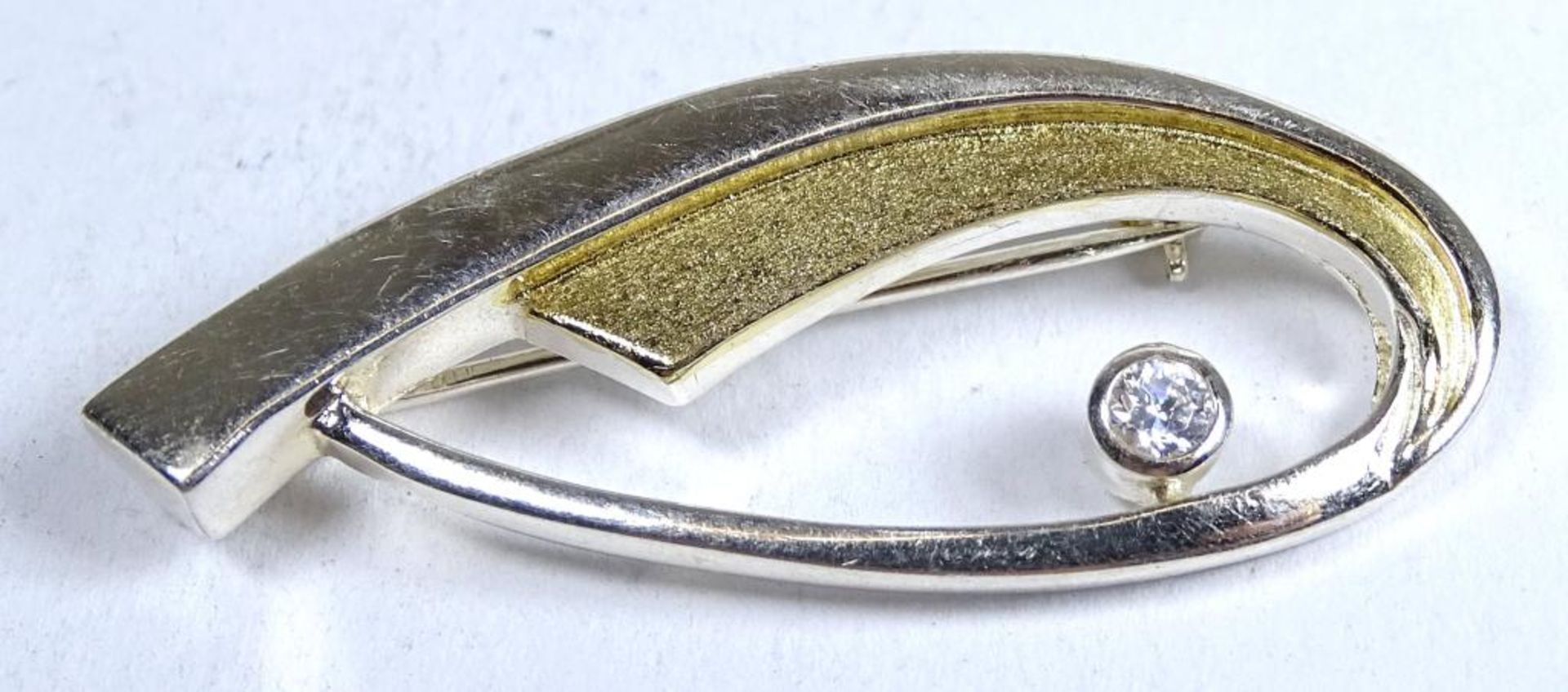 Brosche,Silber -925- tw.vergoldet,Zirkon, 41x17mm, 5,3gr.