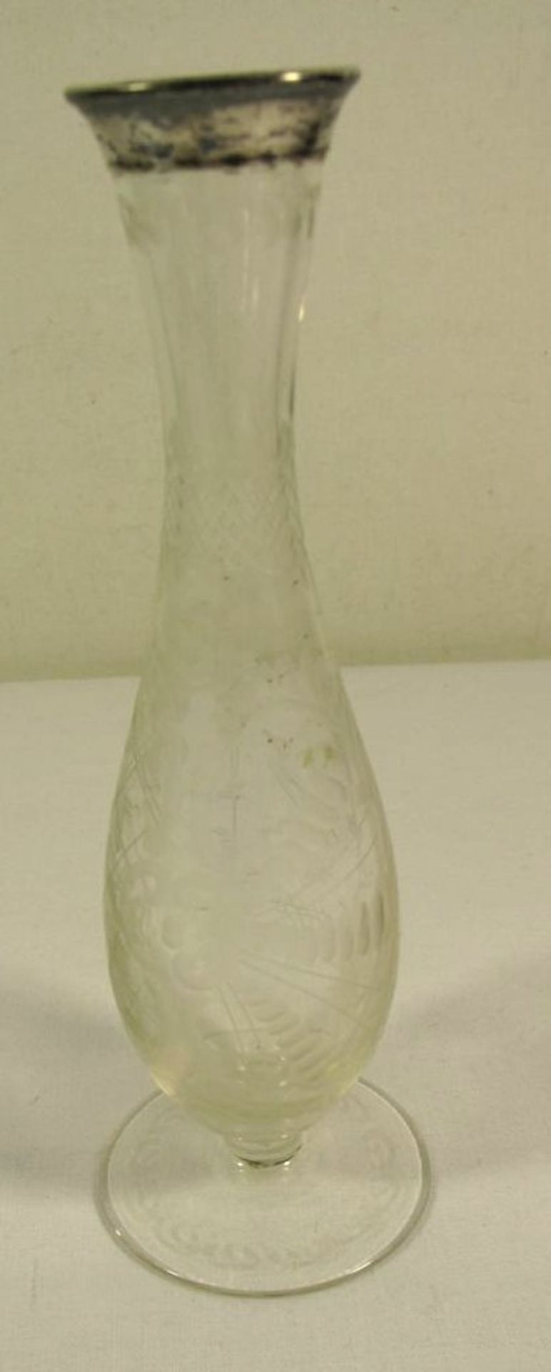 Vase, Barockschliff, 835er Silberrand (lose), H-17,5cm.