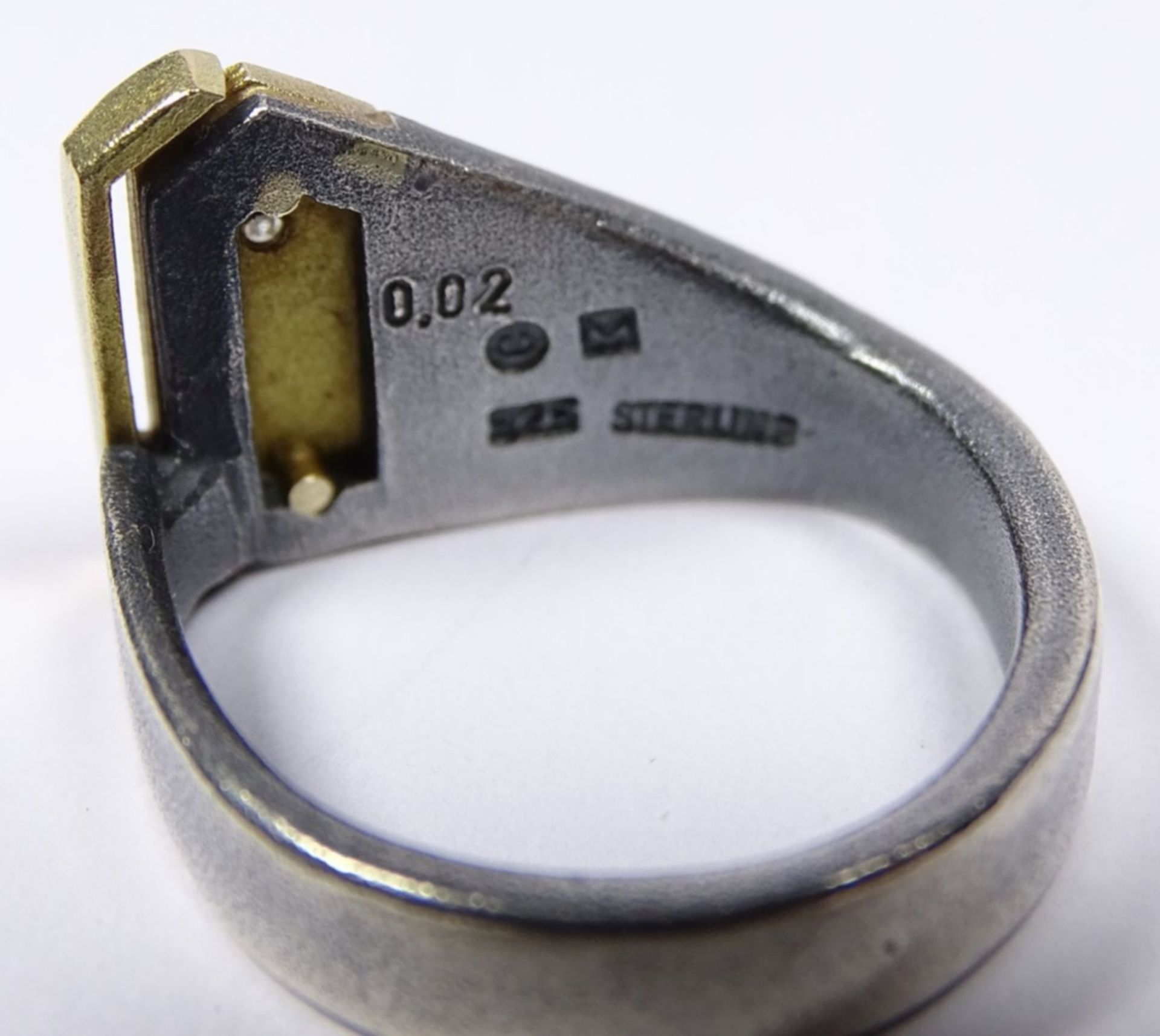 Silberring-925- mit Gold und kl. Brillant, 0,02 ct, Rg 51 - Bild 3 aus 3