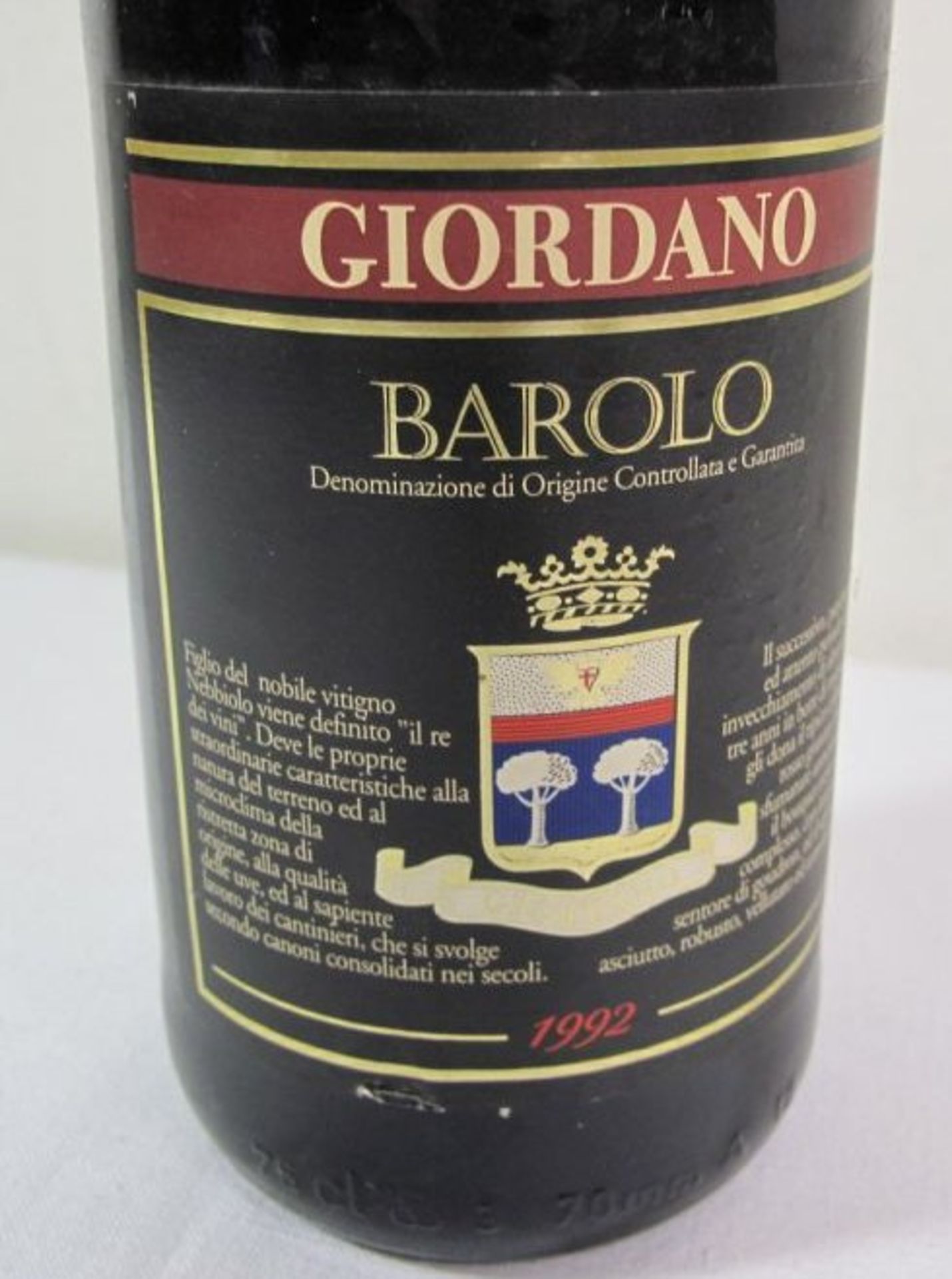 Flasche Rotwein "Giordano Barolo", 1992er . - Bild 2 aus 2