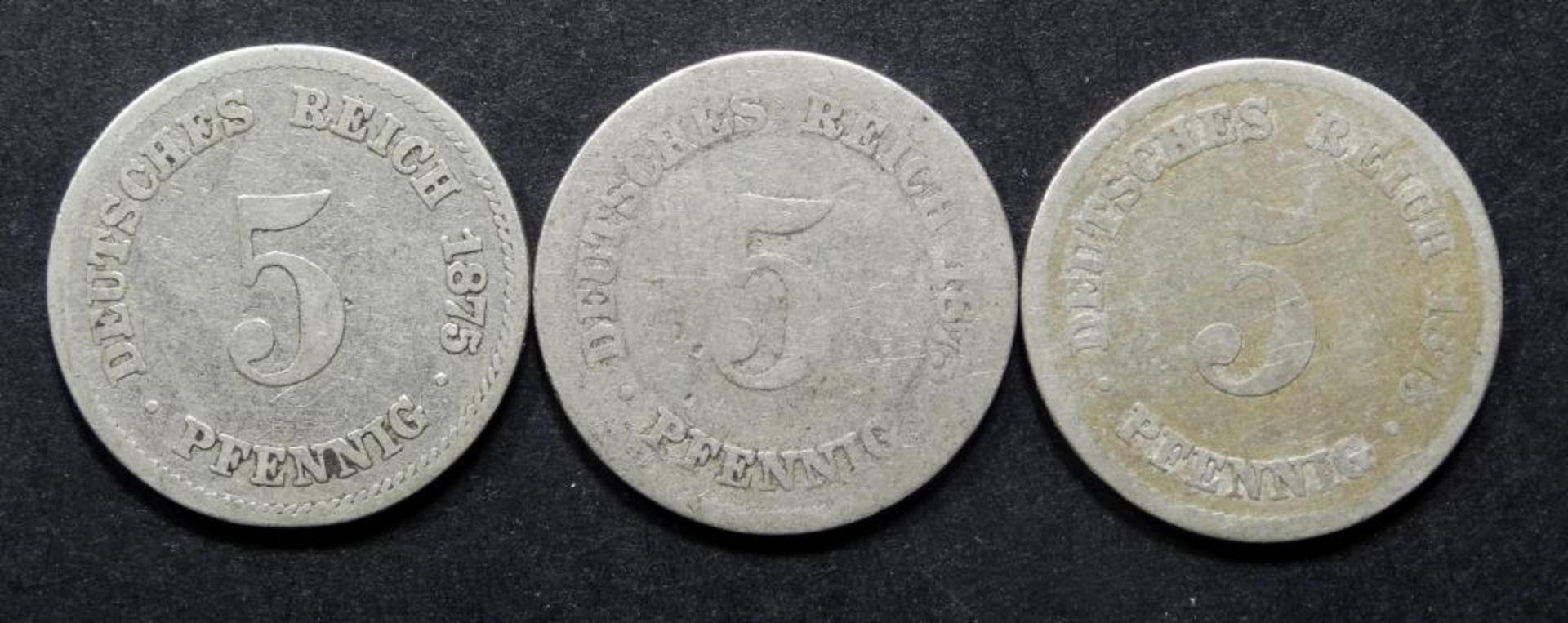 3x 5 Pfennig,1875H,s-vz