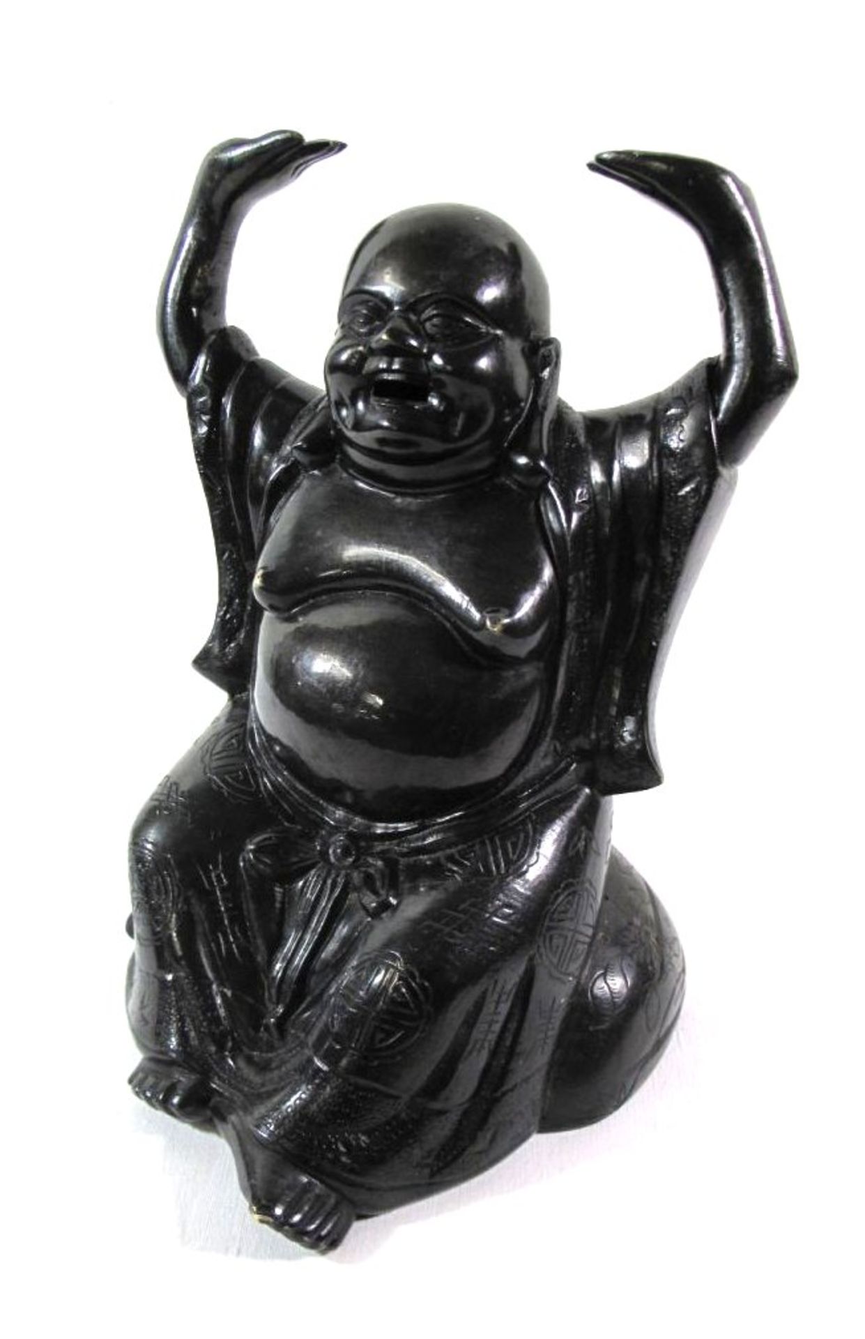 gr. Buddha, Japan, Darstellung eines lachenden Buddhas, Bronze geschwärzt , H-24cm.