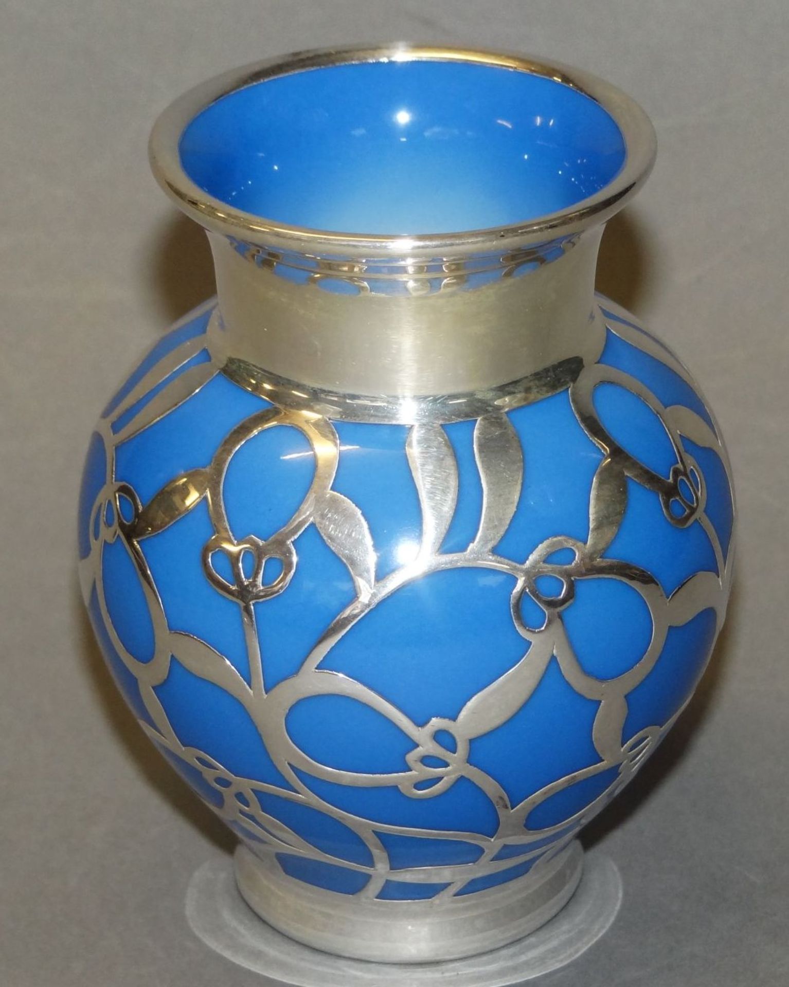 blaue Vase mit Feinsilber-1000- Overlay "Thomas", H-9 cm - Bild 2 aus 5