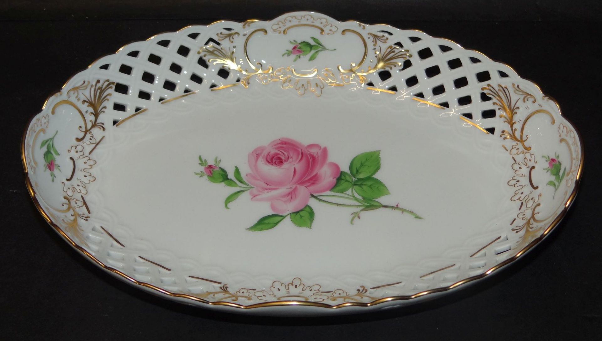 ovale Schale "Meissen" rote Rose, 1.Wahl, 23x15 cm