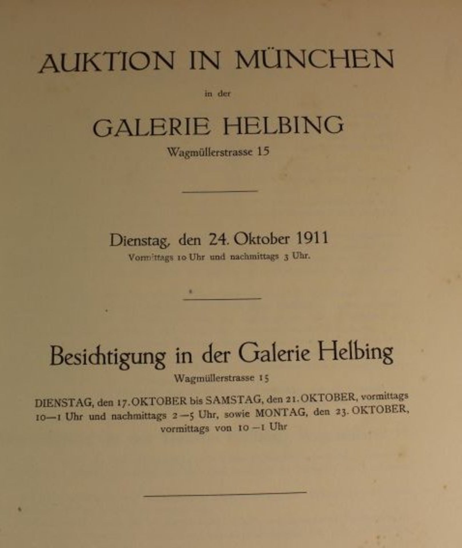 Auktionskatalog "Galerie Helbing in München" vom 24. Oktober 1911, Einband fehlt, Alters-u. - Bild 3 aus 5
