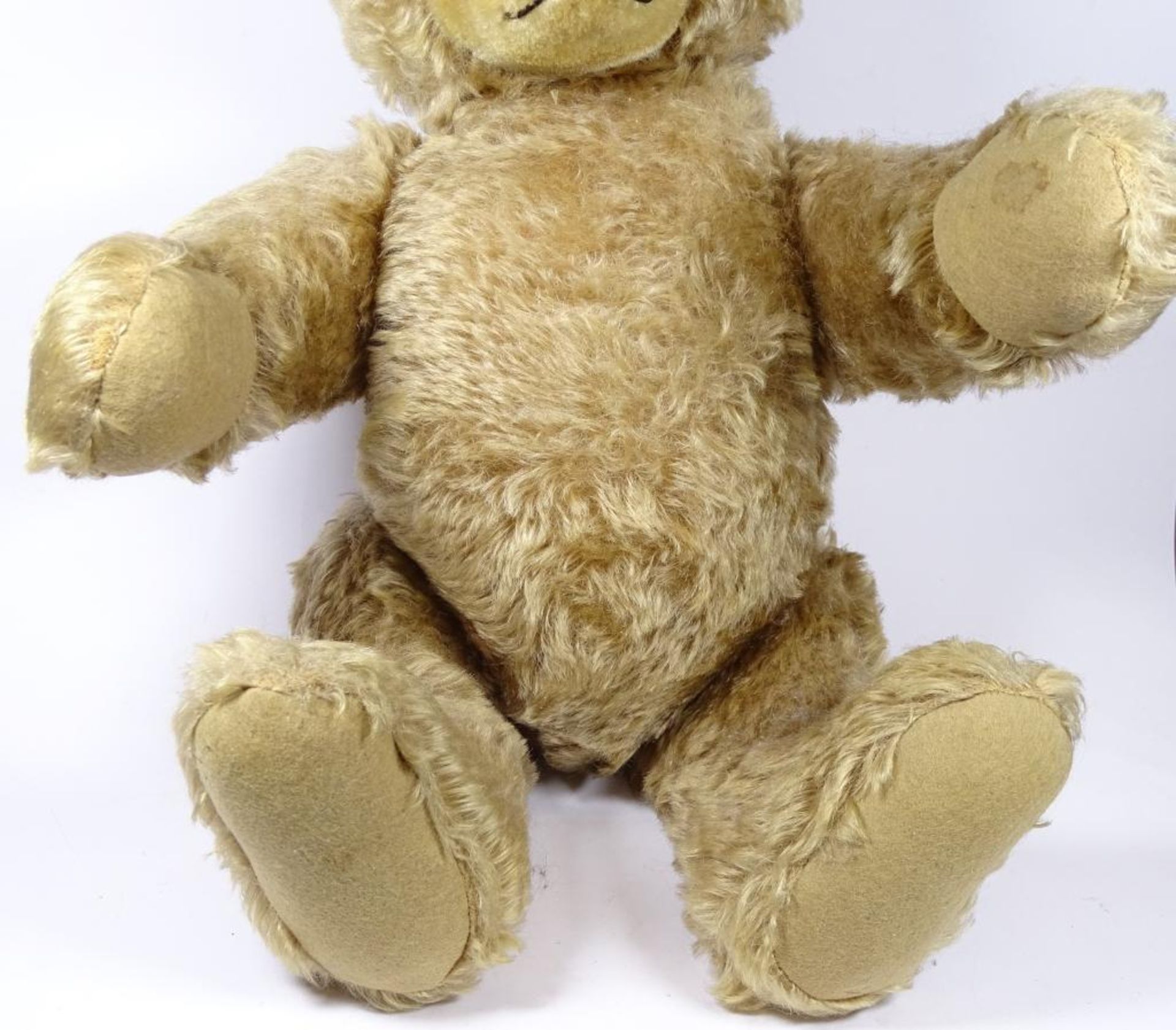 gr. Teddy "Steiff" Knopf/Restfahne, gut erhalten, 50/60-er Jahre, Brummstimme, H-ca. 50 cm - Bild 3 aus 6